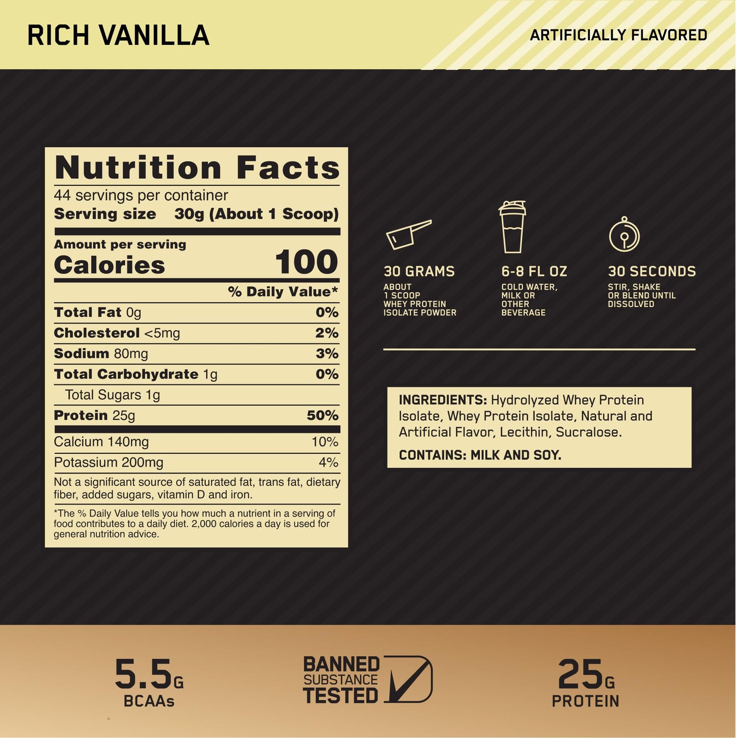 Optimum Nutrition Gold Standard 100% Isolate, Rich Vanilla, 2.91 Pounds, 44 Servings (Packaging May Vary)