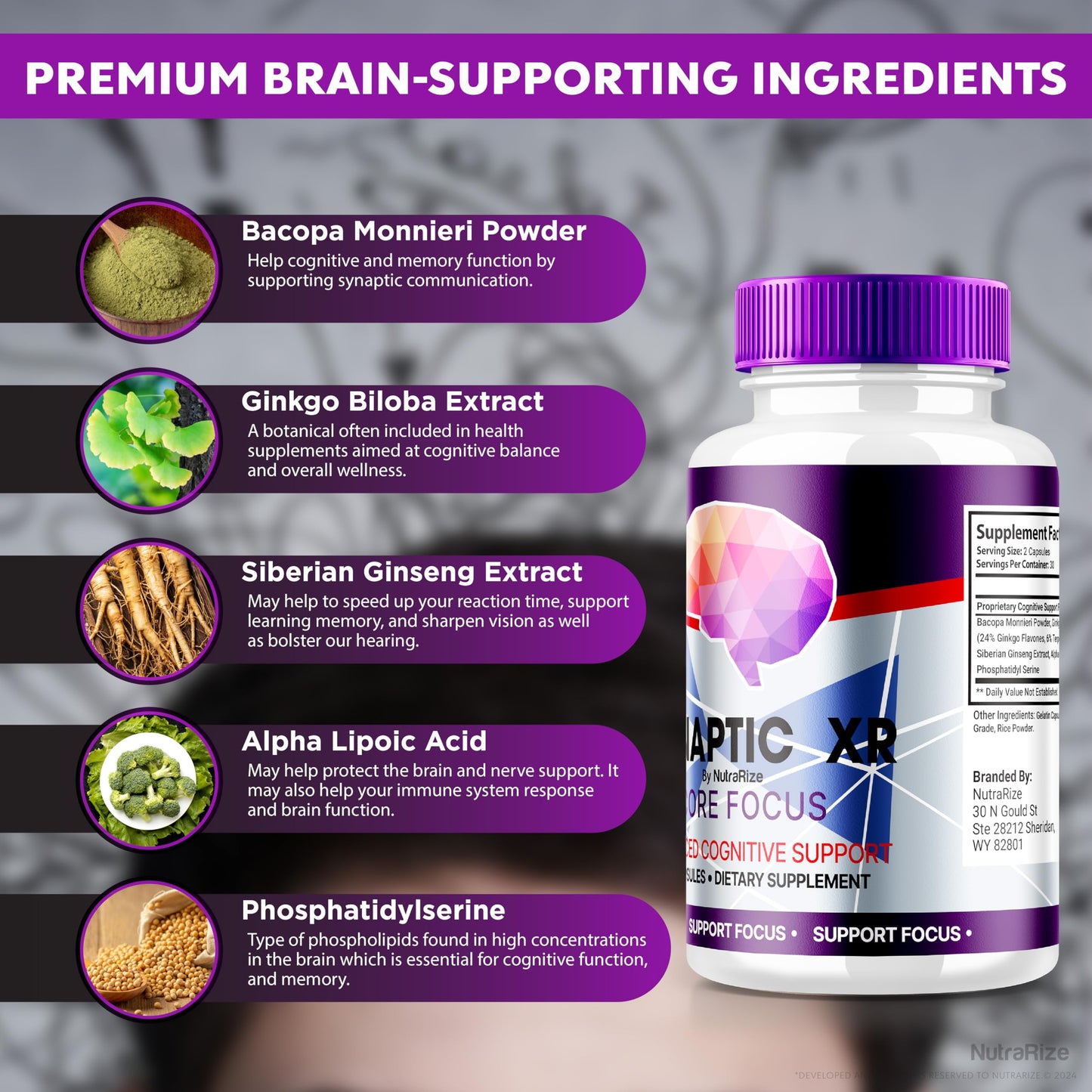 NutraRize (Pack of 2 Synaptic XR Core Focus Capsules Designed for Effective Memory, Max Formula for Cognitive Health, All Natural Brain Supplement, Reviews (120 Capsules)