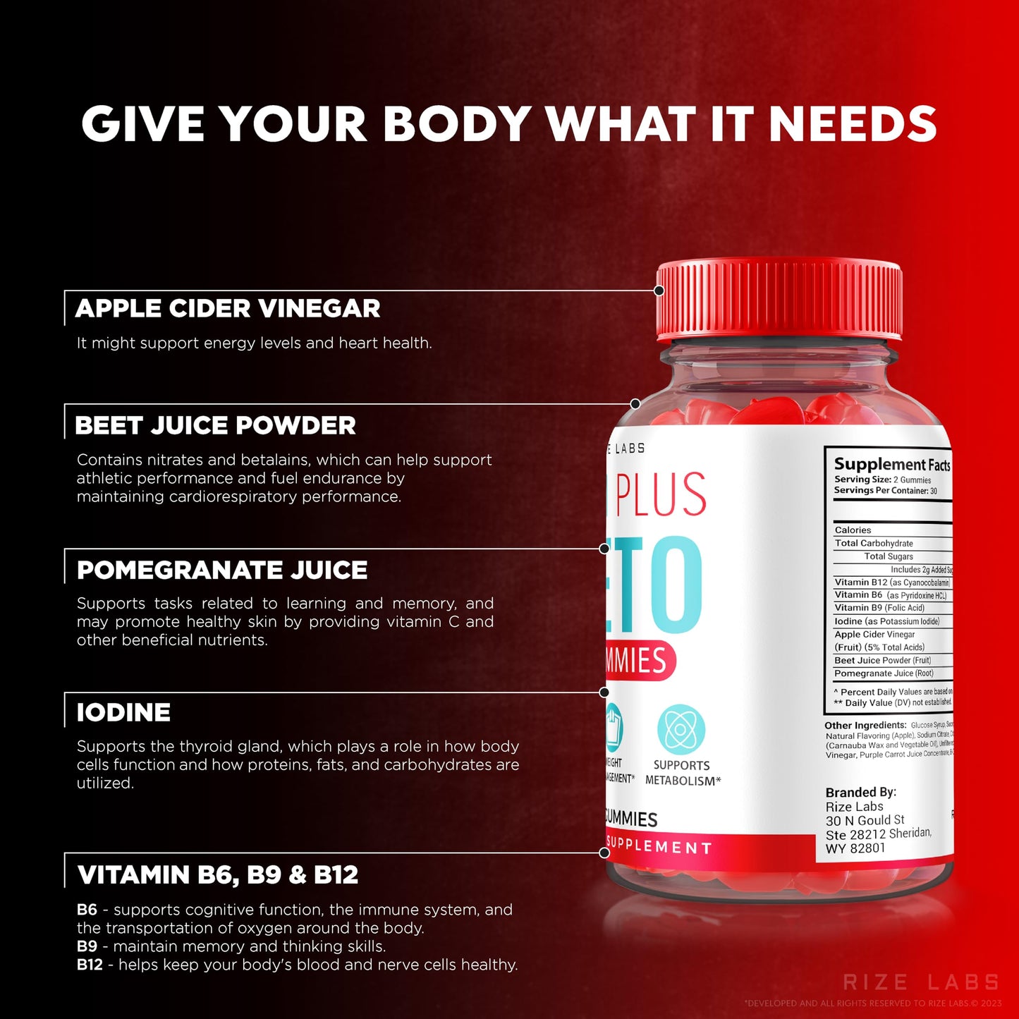 rize labs - Slim Plus Keto ACV Gummies for Advanced Weight Loss, All Natural Apple Cider Vinegar Supplement (60 Gummies)