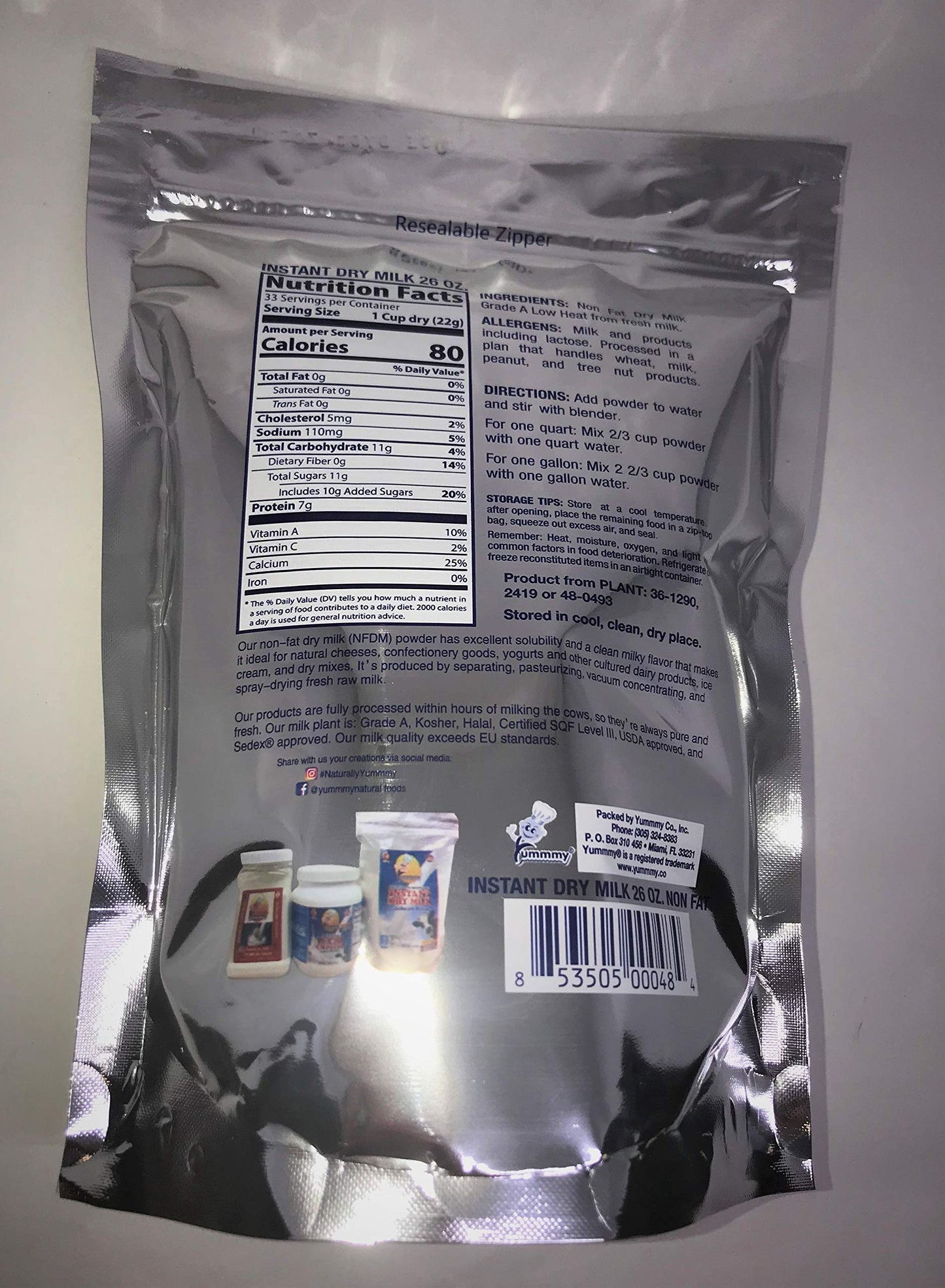 Yummmy Instant Nonfat 26 oz Powdered Dry Milk  Leche en Polvo 26 oz Grade A Kosher Halal Certified Product of USA