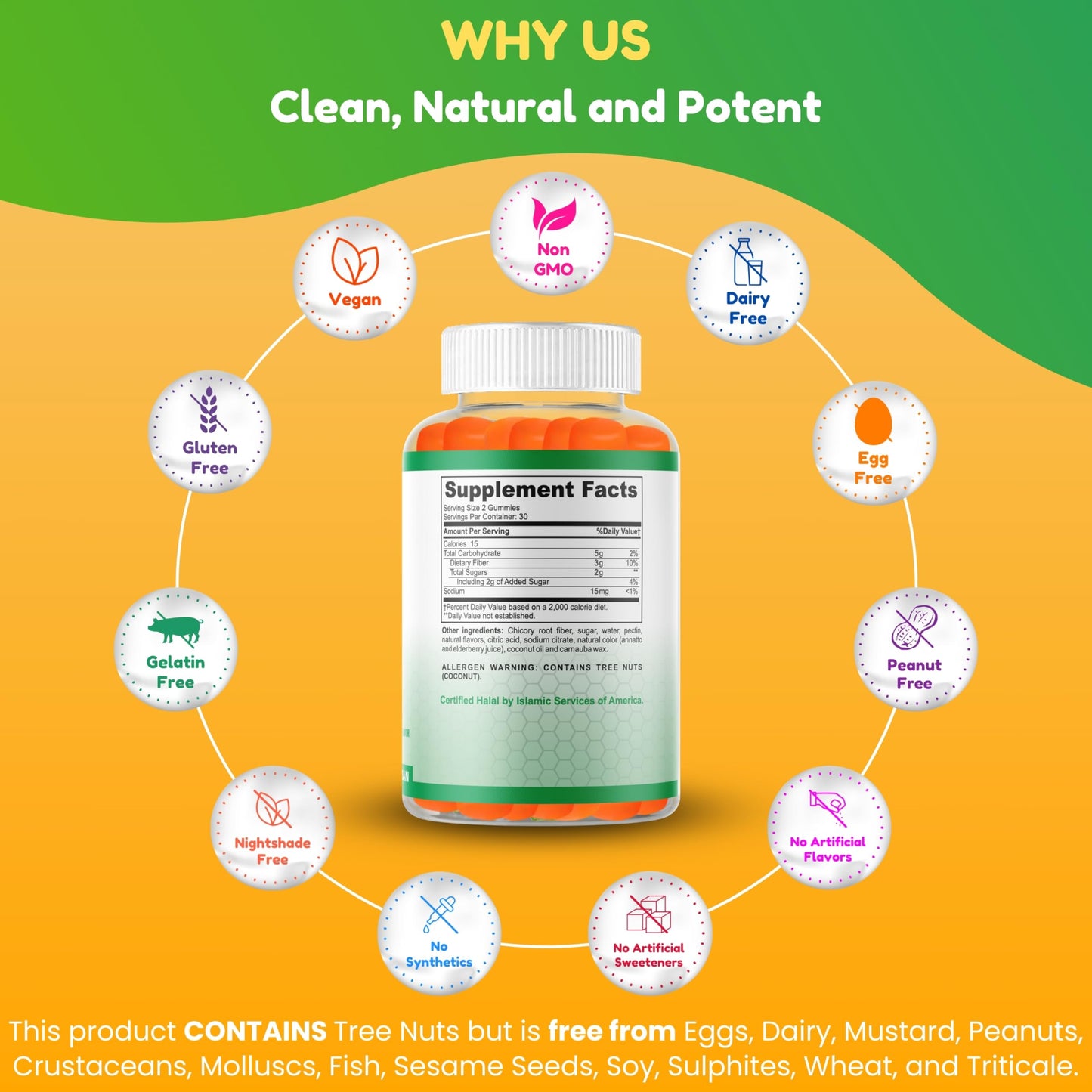 SHIFAA NUTRITION Halal & Gluten Free Fiber Gummies for Kids & Adults | 3g, 30-60 Servings | 60 Gummies | Improves Digestive Health, Immunity & Gut Health | Vegan Prebiotic | Non-GMO, Gelatin-Free