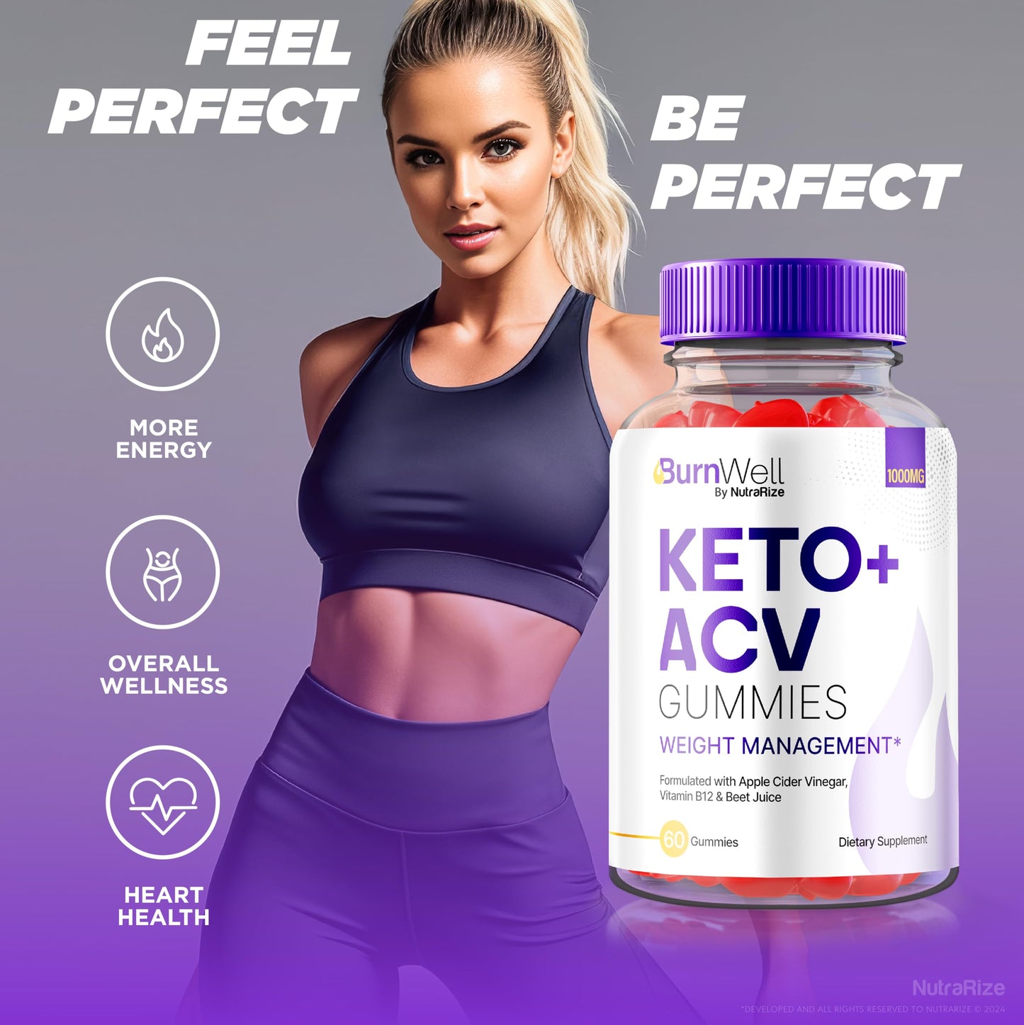 NutraRize (Pack of 3 BurnWell Keto+ACV Gummies, Weight Loss Formula, 1000 MG Apple Cider Vinegar, Keto with B-Vitamins Plus ACV Gummy, Official Reviews (180 Gummies)