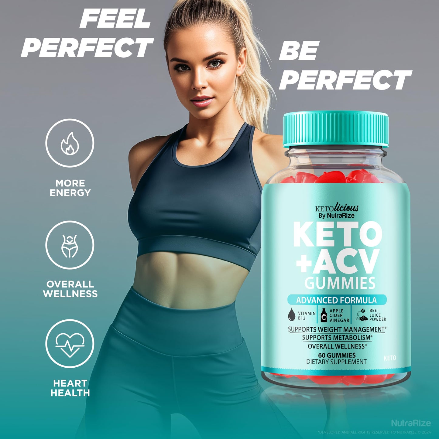 NutraRize (Pack of 3 Ketolicious ACV Gummies, All Natural Apple Cider Vinegar, Premium Keto+ACV Formula, Gomitas Reviews (180 Gummies)