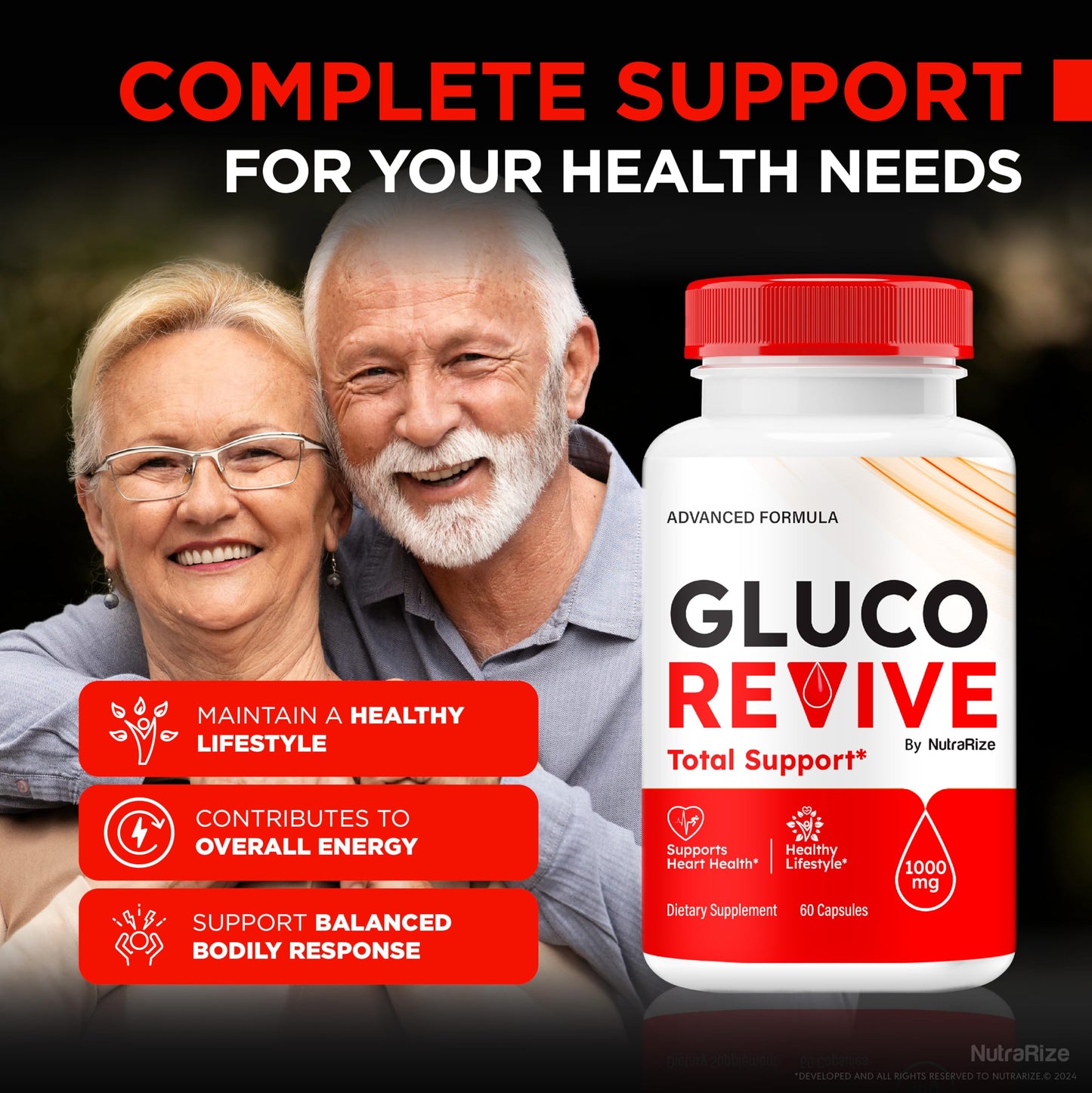 NutraRize Gluco Revive - Official Gluco Revive Pills for Stable Levels, Circulation, and Overall Health, Natural GlucoRevive Support for Well-Being, GlucoRevive Pastillas Review (60 Capsules)