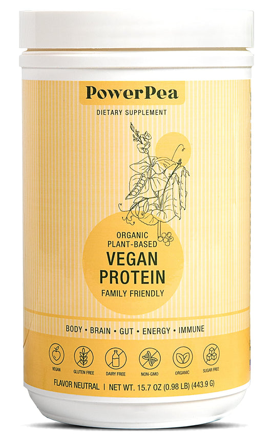 POWER PEA Plant Based Vegan Protein Unflavored- USDA Organic with Vitamins, Fiber, Omega 3, Turmeric, Kids Nutrition, Non-GMO, Dairy Free, Allergen Free, Sugar & Gluten Free