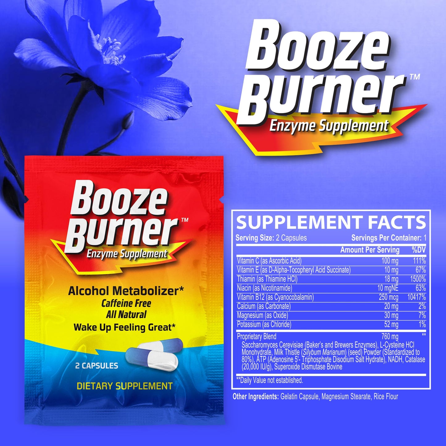 Booze Burner |1 Pack| Over-Indulgence-Prevention, Take at The Start, Wake up Smart. Ultimate Pre-Party-Supplement, Stay Hydrated with Electrolytes, Reduce a Possible Hangover. Works in ~ 15 min.