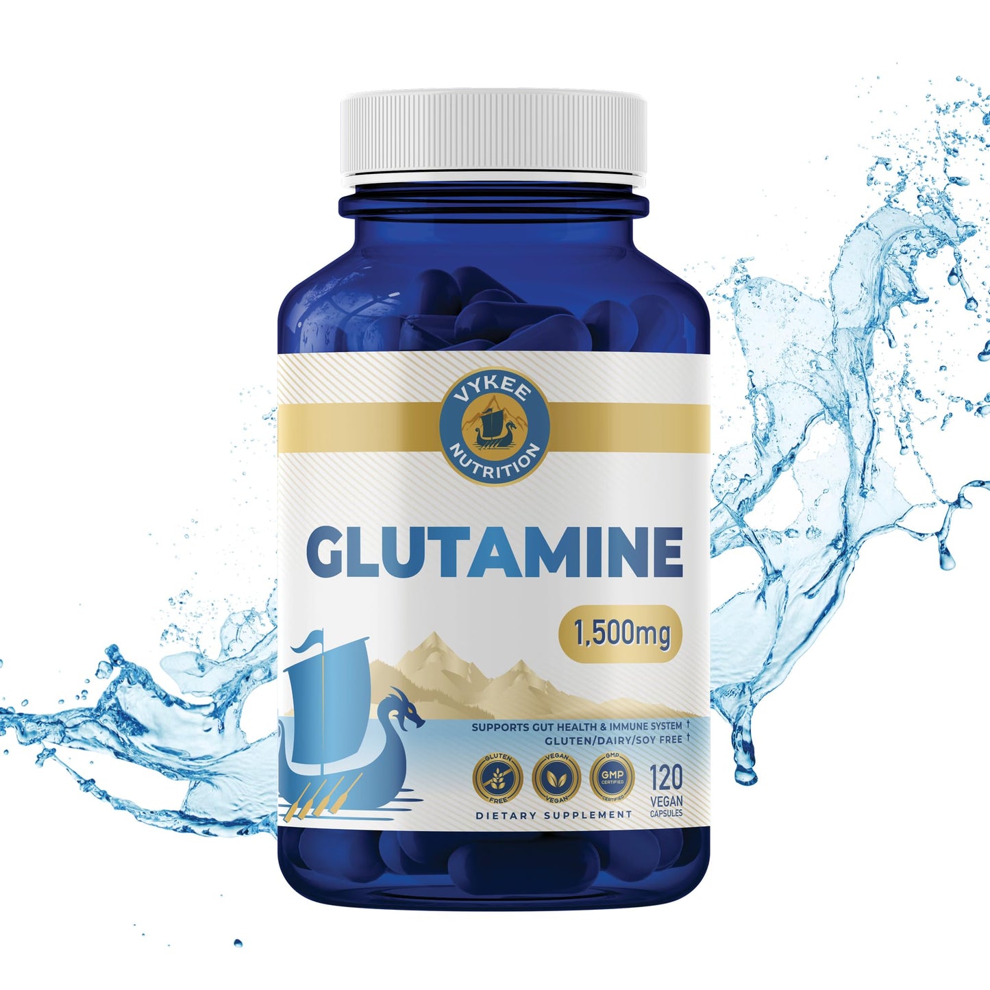 Vykee Nutrition L-Glutamine Capsules - 1500mg High-Potency Amino Acid for Muscle Recovery, Gut Health & Immune Support | Vegan, Non-GMO | 120 Capsules