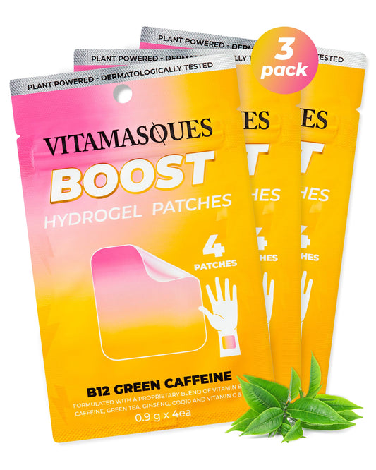Vitamasques Energy Patches, Boostme Wellness Hydrogel Pads (3-Pack) - B12 Vitamin Patches for Women & Men, Energy & Focus for Adults - Cruelty-Free, Korean Skin Care Caffeine Gel Pads