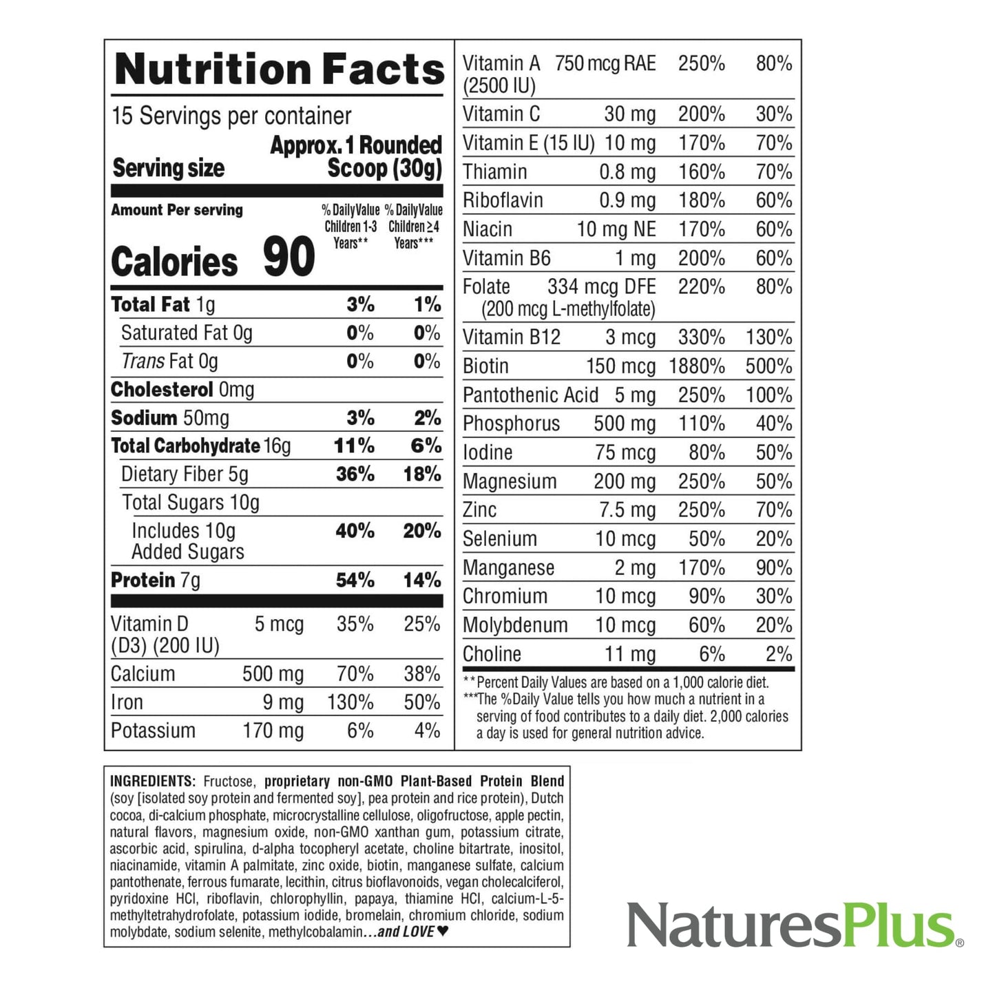 Natures Plus SPIRU-TEIN Junior, Chocolate - 1 lb - Plant-Based Protein Powder Shake for Kids - Gluten Free & Vegetarian - 15 Servings