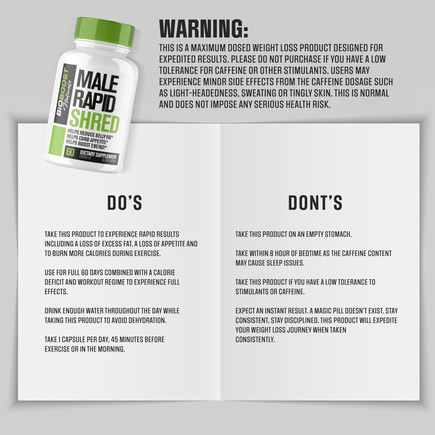 Rapid Shred | Fat Burner for Men Weight Loss Pills | Appetite Suppressant, Metabolism Booster, Carb Blocker | Extra Strength Supplement | Extra Strength Slimming Weight Loss Diet Pills - 60 Capsules