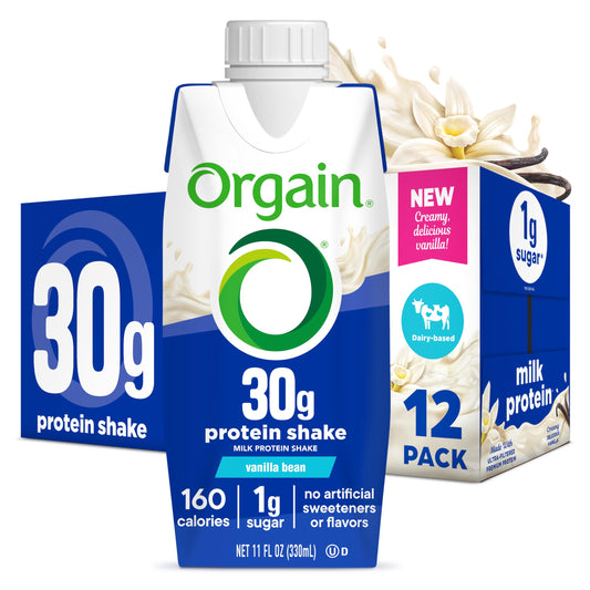 Orgain 30g High Protein Shake, Dairy Isolate Milk Protein, Vanilla Bean, 6g BCAAs, 1g Sugar Per Serving, Meal Replacement, Ready to Drink, Keto Friendly, Gluten-Free 11 Fl Oz (Pack of 12)