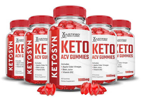 (5 Pack) Ketosyn Keto ACV Gummies Advanced Formula 1000MG Ketosyn Keto Gummies Apple Cider Vinegar Formulated with Pomegranate Beet Juice Powder B12 Vegan Non GMO 300 Gummys