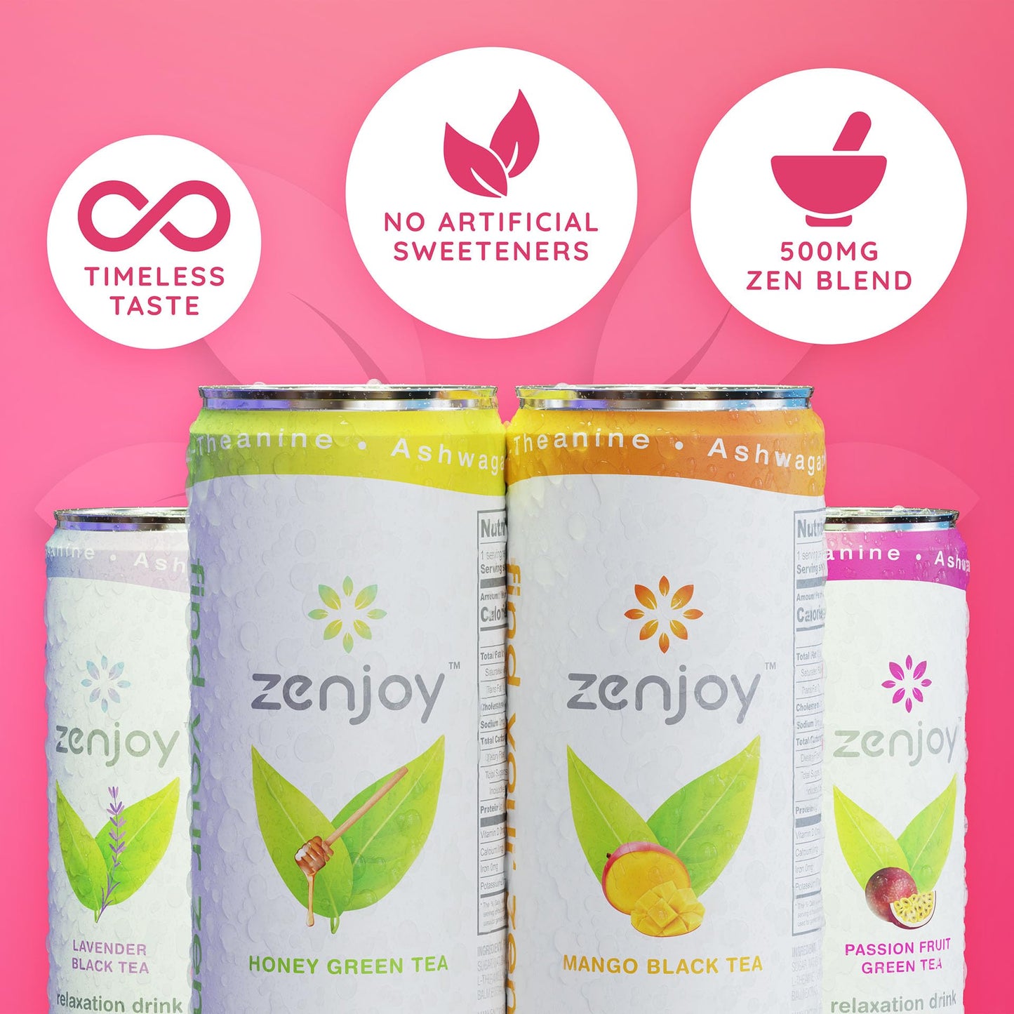 Zenjoy Lavender Black Tea Relaxation Drink 4 Pack  Calming Drink with Ashwagandha  Lemon Balm  NonAlcoholic Beverage Infused with LTheanine for Enhanced Focus  12oz Cans