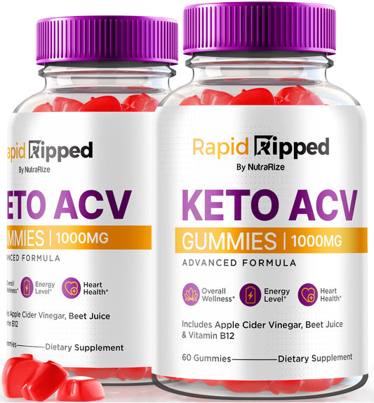 NutraRize (Pack of 2 Rapid Ripped Keto ACV Gummies 1000 MG, All Natural Apple Cider Vinegar Gummy Pills, Maximum Strength Vitamins, Reviews (120 Gummies)