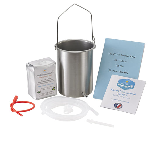 Purelife Detox Coffee Enema Kit - Made in USA - 2 Qt / Superior Non Toxic Made in USA Quality / 1 lb Purelife Gold Roast Mold Free Enema Coffee - Silicone Tubing