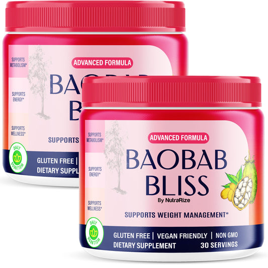 NutraRize (Pack of 2 Baobab Bliss Powder, The Secret Native African Coffee, Detox to Support Fitness & Healthy Lifestyle, All Natural Fiber Supplement, Organic Review (60 Servings)
