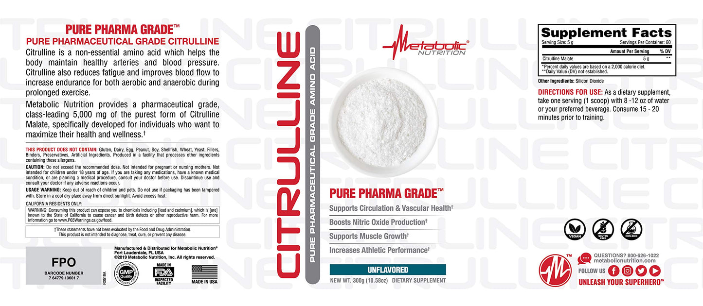 Metabolic Nutrition Citrulline, 300 Grams, Powder