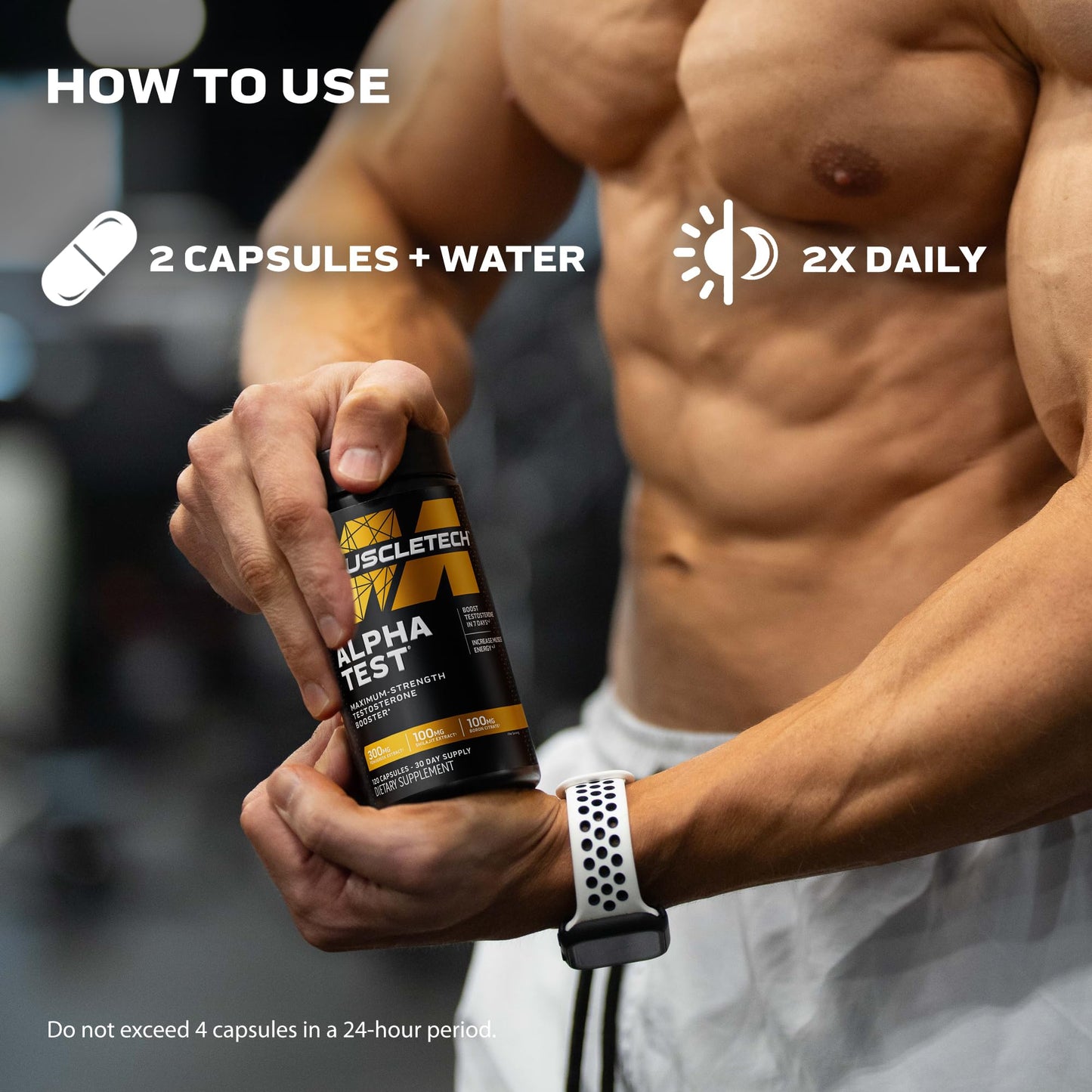 MuscleTech Testosterone Booster for Men, AlphaTest - T-Boost Mens Supplement with Tribulus Terrestris & Boron - Daily Male Gym Workout Supplements for Muscle Growth, Stamina & Energy - 120 Pills