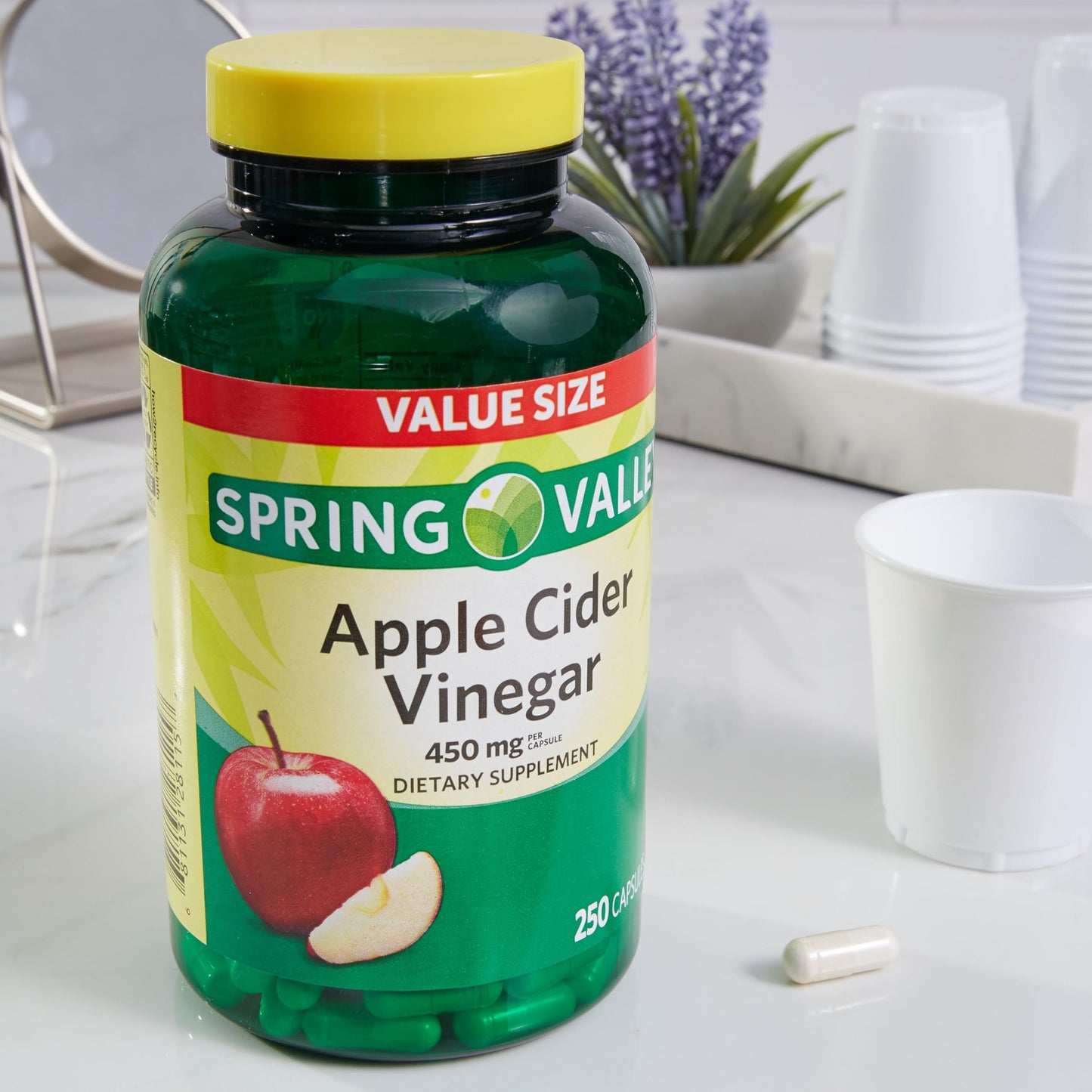 Apple Cider Vinegar Capsules 450 mg - ACV Supplement for Wellness, 250 Count - Apple Cider Vinegar Pills, Vinagre de Manzana Capsulas