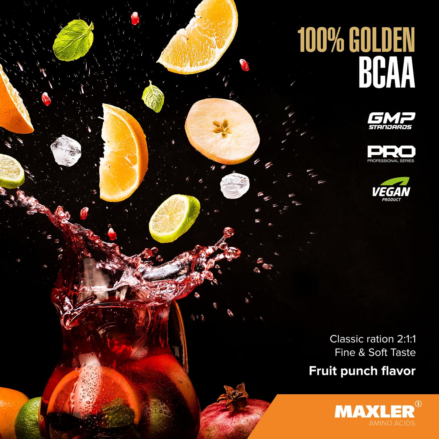 Maxler 100% Golden BCAA Powder - Intra & Post Workout Recovery Drink for Accelerated Muscle Recovery & Lean Muscle Growth - 6 g Vegan BCAAs Amino Acids - 60 Servings - Fruit Punch