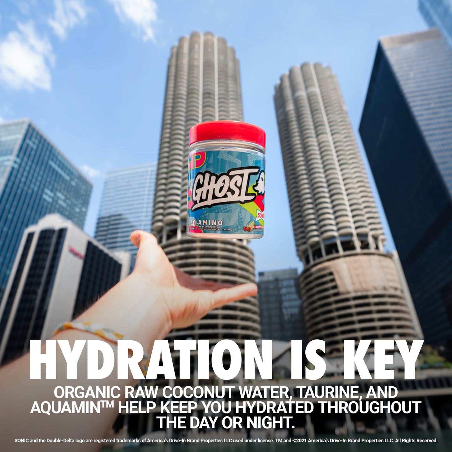 GHOST Amino: Essential Amino Acid Supplement, Blue Raspberry - 40 Servings - Intra-Workout Powder for Hydration & Recovery 4.5g BCAA & 5.5g EAA - Soy & Gluten-Free, Vegan