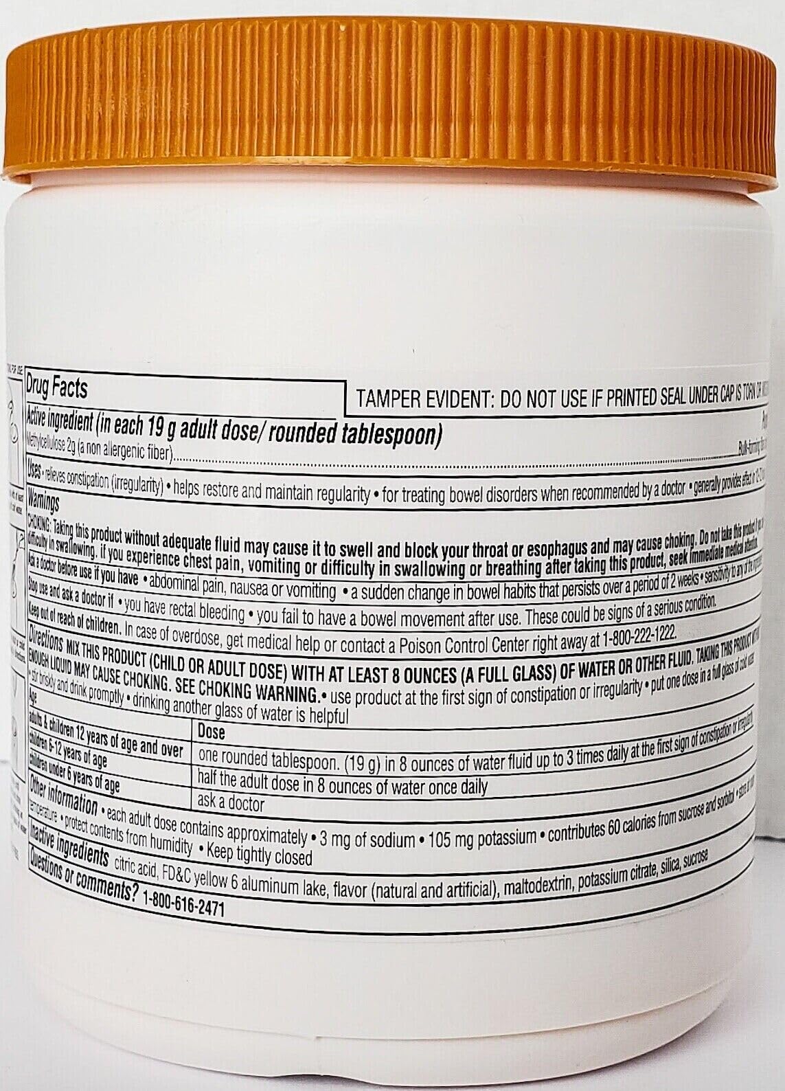 Major Fiber Therapy Easy to Mix Non-Gritty Texture Orange Flavor Methylcellulose 100% Soluble Fiber for Controlled Regularity - 16 Oz