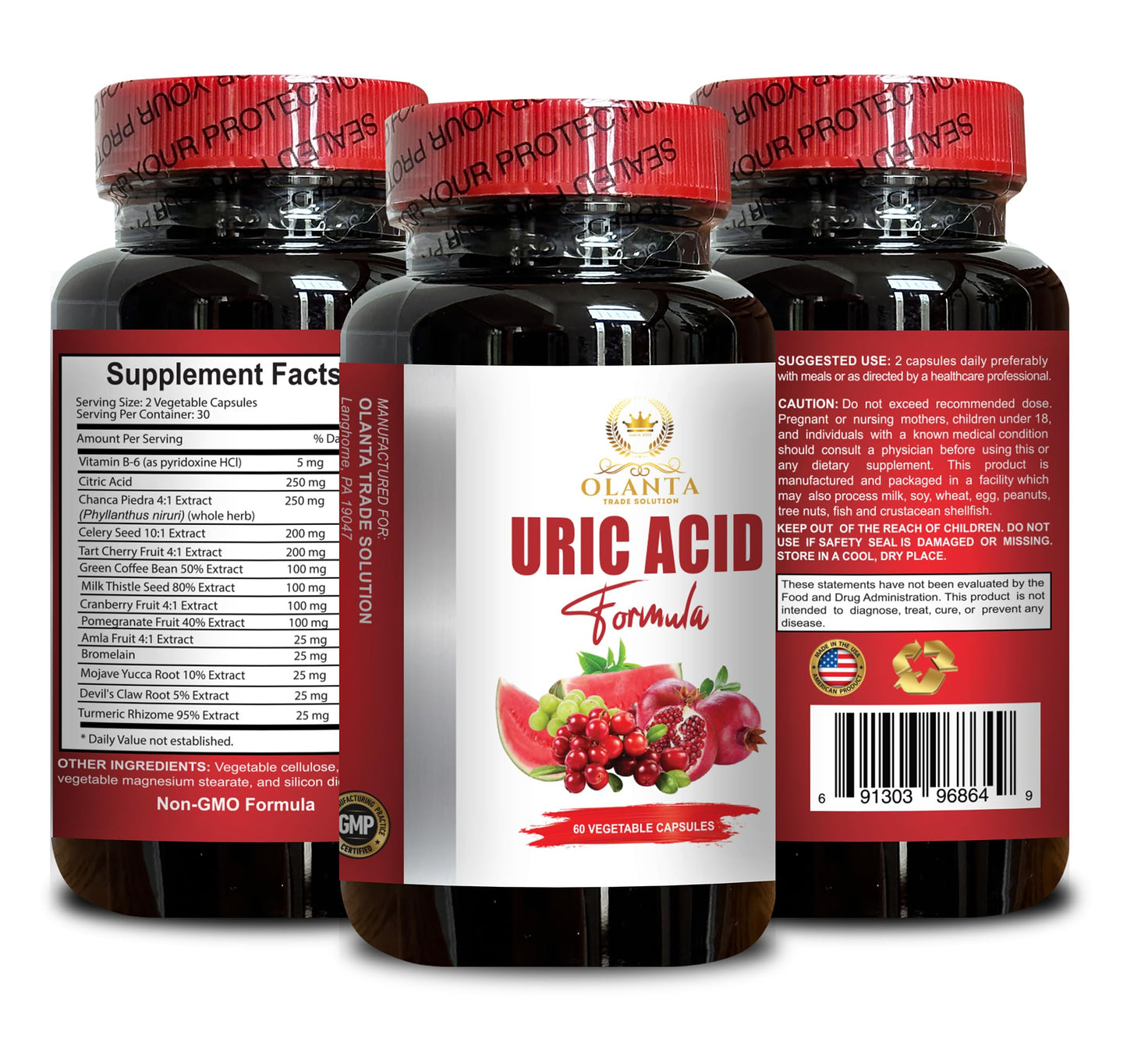 OLANTA TRADE SOLUTION URIC Acid Cleanse - Joint Support Supplement Includes Tart Cherry, Cranberry, Pomegranate, Turmeric, Herbal Blend, Muscle Recovery - 1 Bottle 60 Capsules