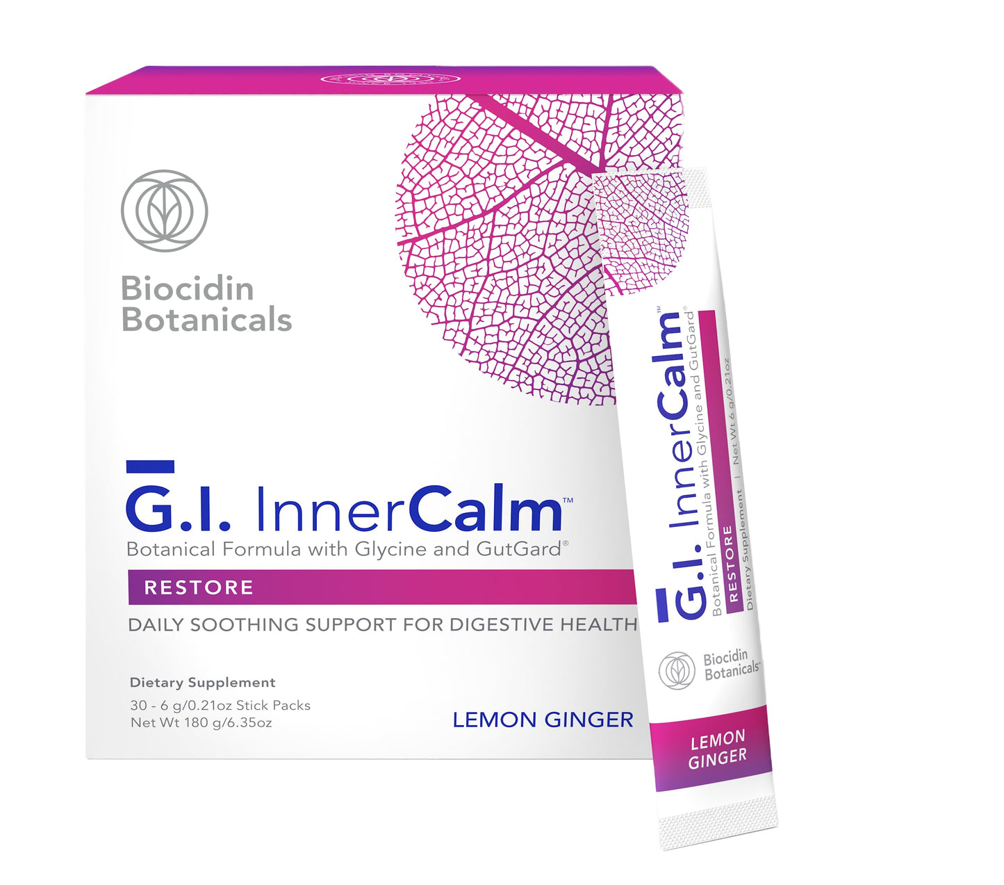 Bio-Botanical Research Biocidin Drink Mix - GI InnerCalm - Support Digestive Health, GI Detox, Healthy Mood & Sense of Relaxation - Soothing Formula with Glycine & No Glutamine (30 Stick Packs)