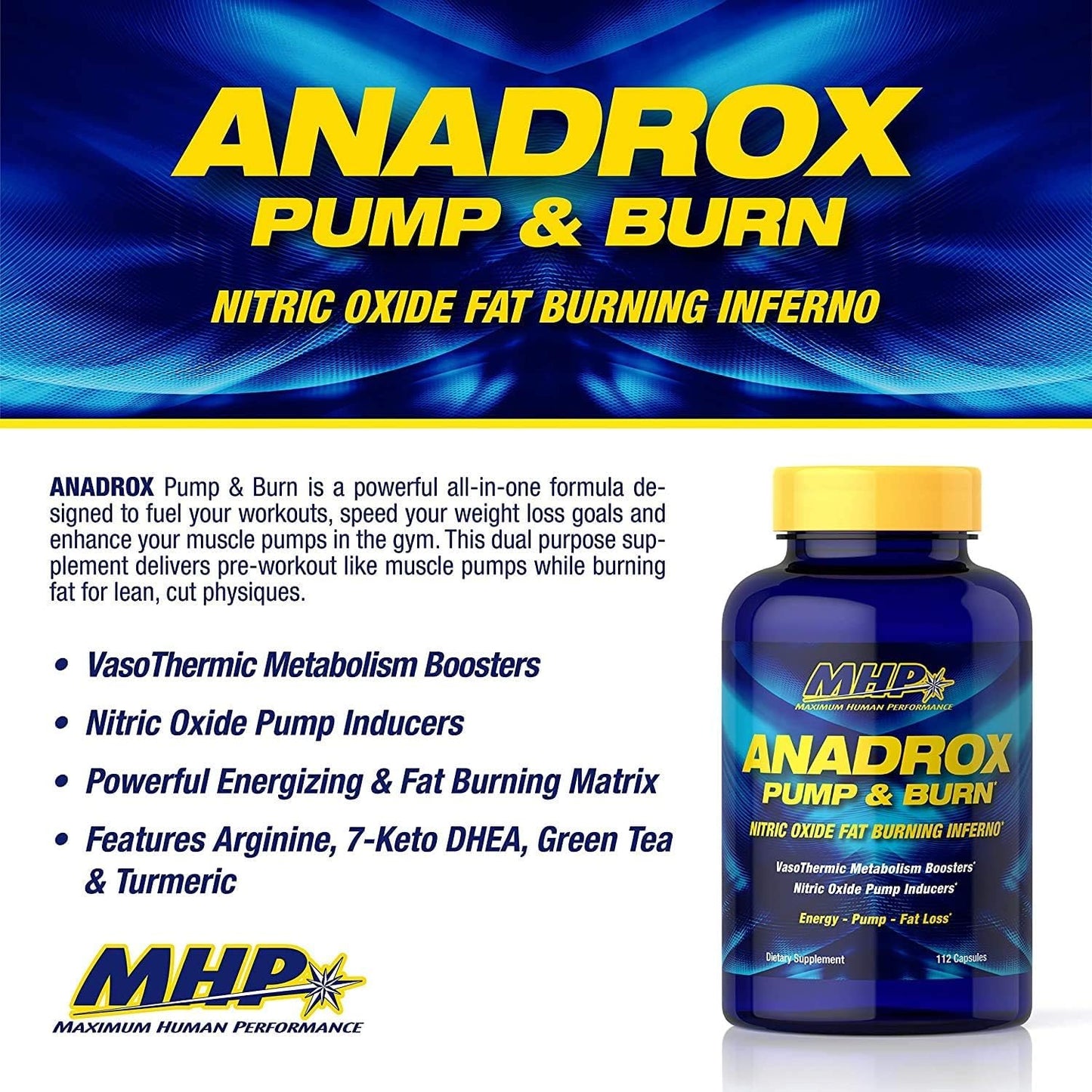 MHP Anadrox Pump & Burn, Nitric Oxide Fat Burning Inferno, 112 capsules