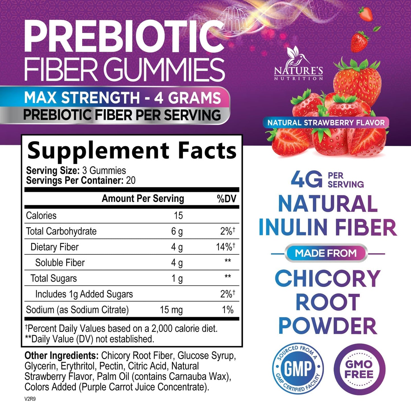 Fiber Gummies for Adults, Daily 4g Gummy Fiber Supplement, Prebiotic Digestive Health Support - Plant Based Soluble Fiber, Supports Regularity & Digestion for Adults Non-GMO - 60 Gummies