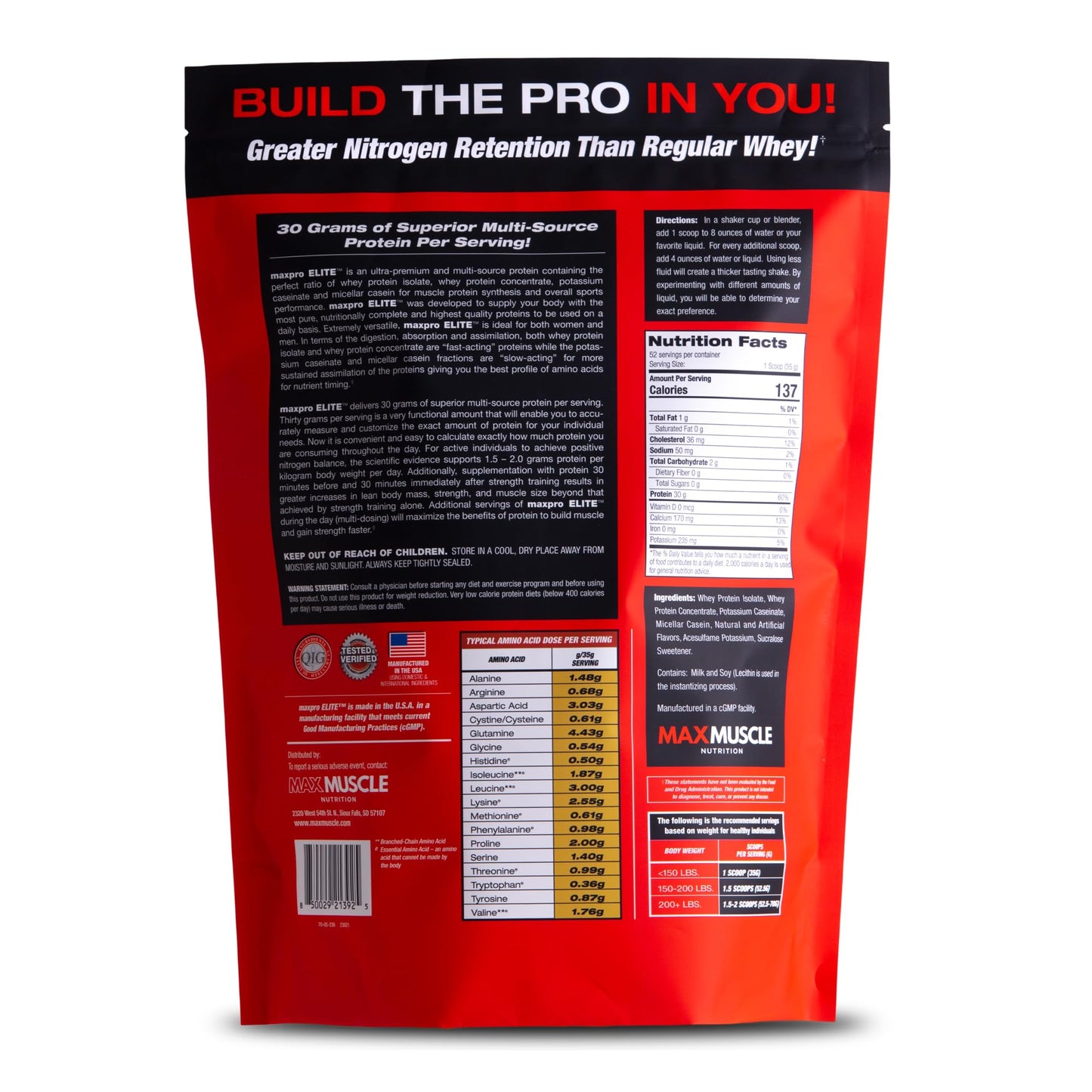 Max Muscle Maxpro Elite Whey Protein Powder | 30g Protein | 0g Sugar | 6.6g BCAAs | Micellar Casein Cold Filtered Whey Isolate Protein | Promotes Muscle Growth & Recovery (Vanilla Ice Cream, 4lb)