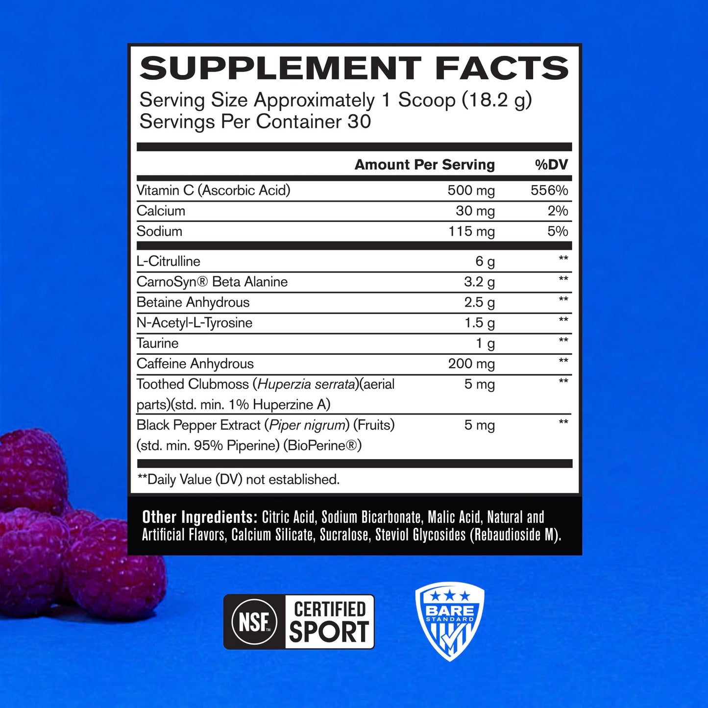 Bare Performance Nutrition BPN Flight Pre Workout, Supports Energy and Mental Focus, Improved Endurance & Muscle Pumps with CarnoSyn® Beta Alanine, Blue Raspberry, 30 Servings