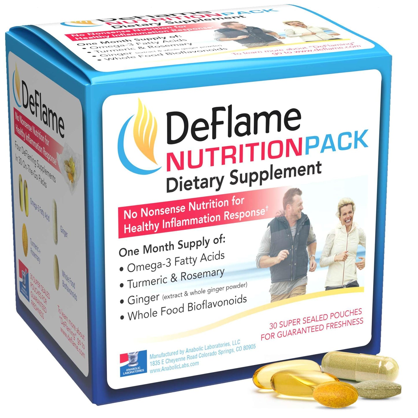 DeFlame Nutrition Pack Supplement - 30 Daily Multivitamin Packs - Omega 3 Fish Oil with EPA and DHA, Rosemary, Bioflavonoids, Ginger, Curcumin Turmeric Supplement