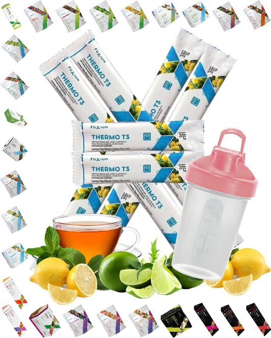 FuXion Thermo T3 - Transform Fat into Energy,10 Single Serving Packets,Plus A 12 Oz Shaker Bottle BPA Free w. Pink Cover & Clear Body,Steel Whisk Blender