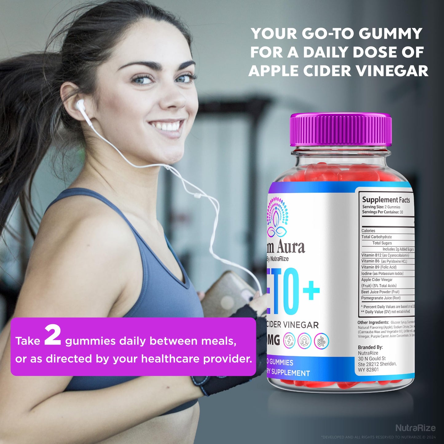 (2 Pack) Slim Aura Keto ACV Gummies, Official Slim Aura Keto Gummies for Weight Loss, Natural Keto Plus Apple Cider Vinegar Gummy, Premium Keto+ACV Formula, SlimAura ACV Keto Gomitas (120 Gummies)