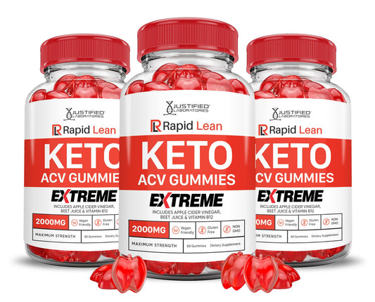 (3 Pack) Rapid Lean Keto ACV Gummies Extreme 2000MG Rapid Lean Keto Gummies Apple Cider Vinegar Formulated with Pomegranate Beet Juice Powder B12 Vegan Non GMO 180 Gummys