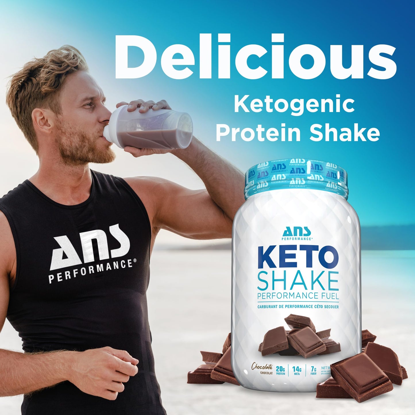 ANS Performance Ketosys Protein Powder - Low Carb Shake - Gluten Free - Delicious Taste - Healthy Fats - Ready to Mix Drink (Chocolate)