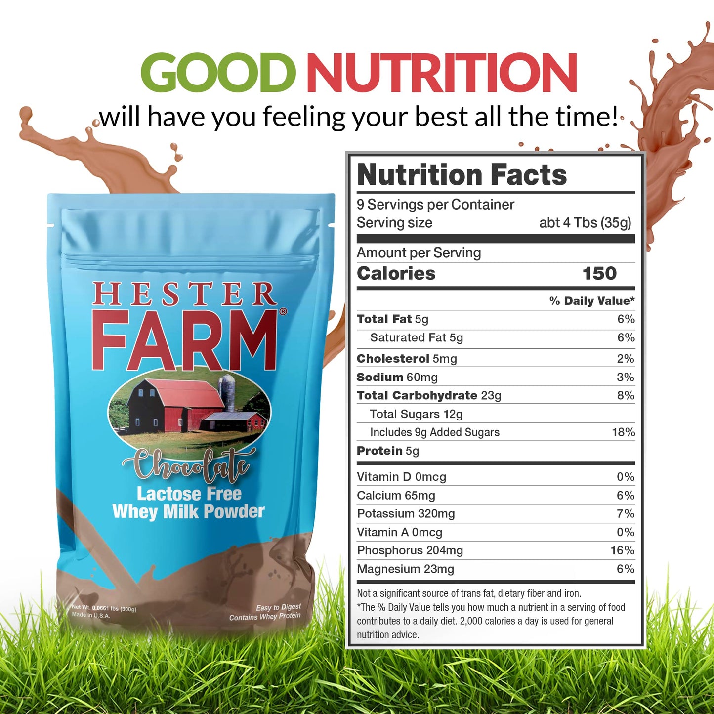 Hester FARM Lactose Free Chocolate Whey Milk Powder for Kids and Adults LactoseFree Chocolate Milk Instant Breakfast Chocolate 300g