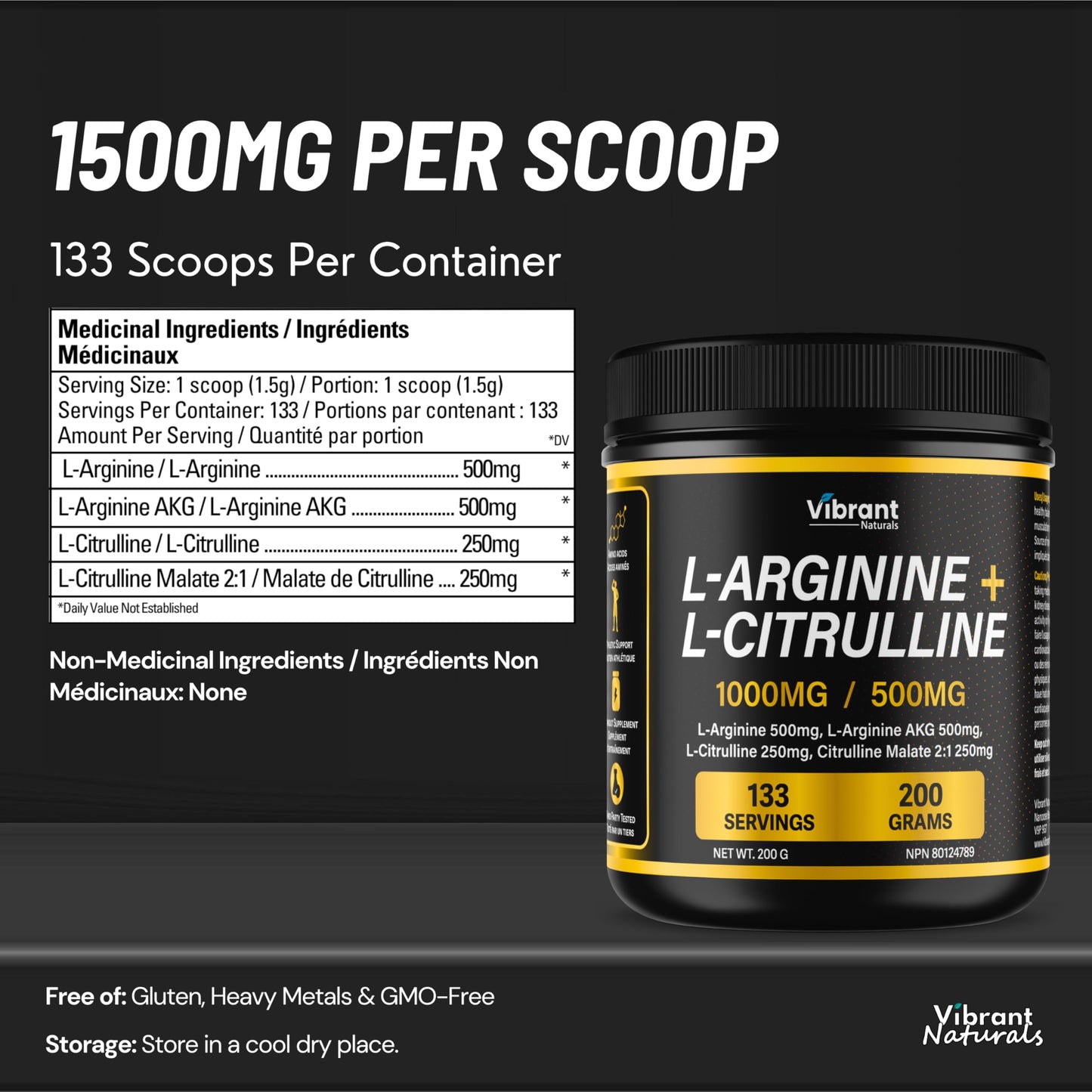 L-Arginine L-Citrulline Complex - Nitric Oxide Supplement For Men & Women, L-Arginine & L-Citrulline 2:1 Powder, Workout & Performance Supplement, Pure, Gluten Free, Non-GMO, 200 grams, 133 Servings