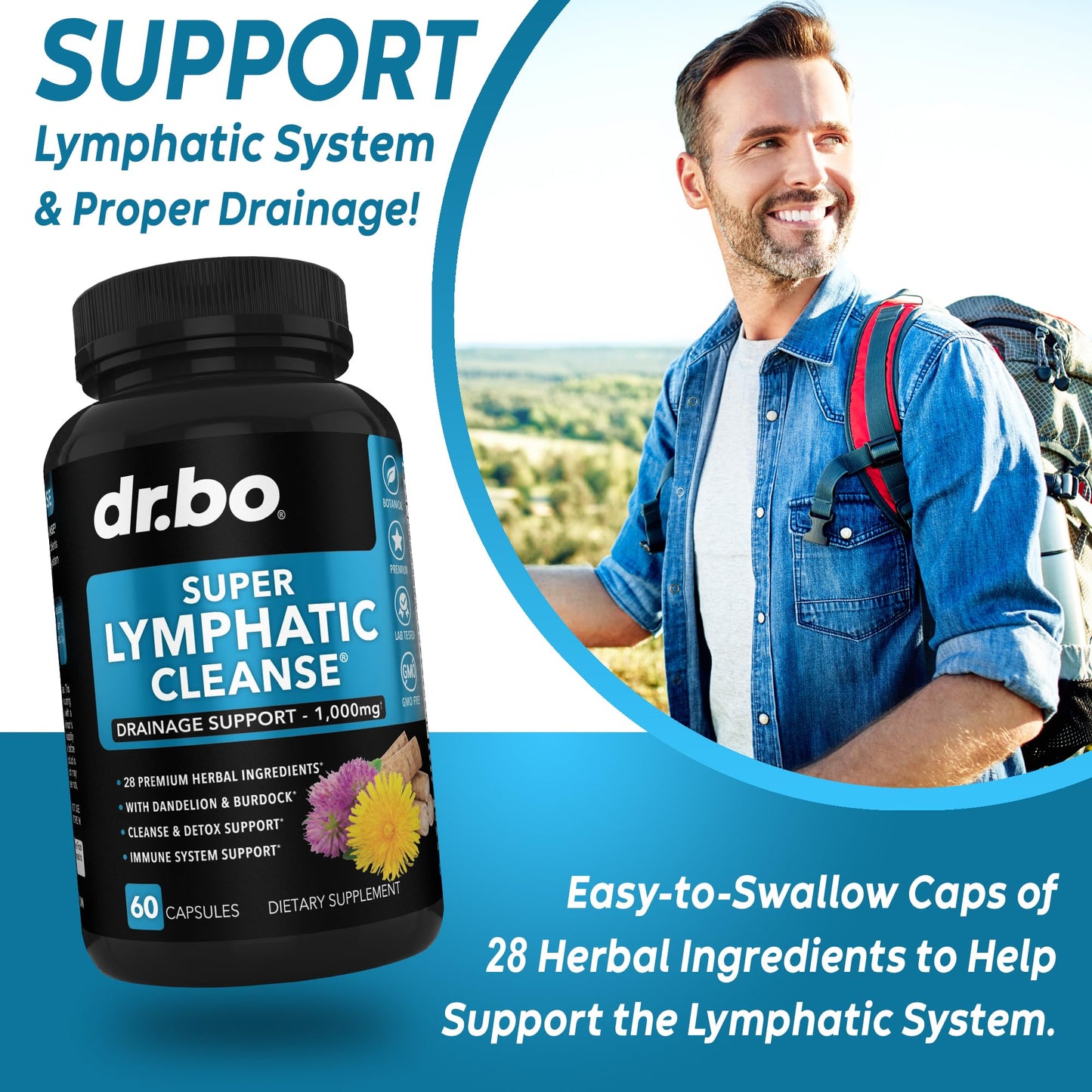 Lymphatic Drainage Supplements Pills - Lymphatic Support Total Herbal Cleanse Products Echinacea, Ginger, Dandelion, Red Root & Red Clover Supplement - Lymph Node Detox Cleanse Lymph System Drainage