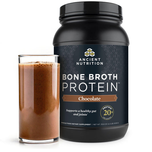 Ancient Nutrition Grass Fed, Cage Free, Bone Broth Protein Powder, 20g Protein, Hydrolyzed Collagen Peptides, Keto & Paleo Friendly, Supports Joint, Gut Health, Chocolate, 40 Servings