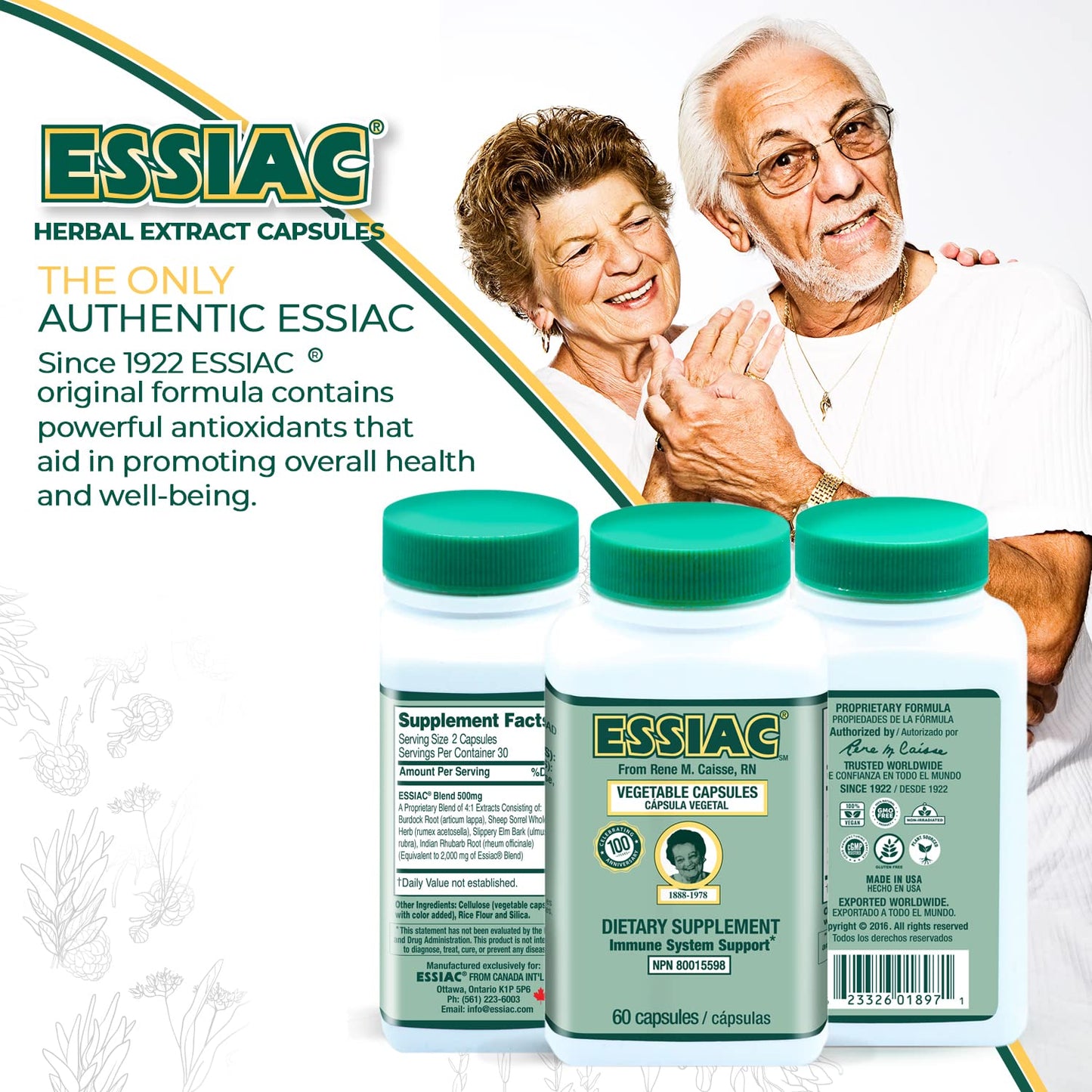ESSIAC Tea All-Natural Herbal Extract Capsules - 60 Capsules | Powerful Antioxidant Blend to Help Promote Overall Health & Well-Being | Original Formula Since 1922