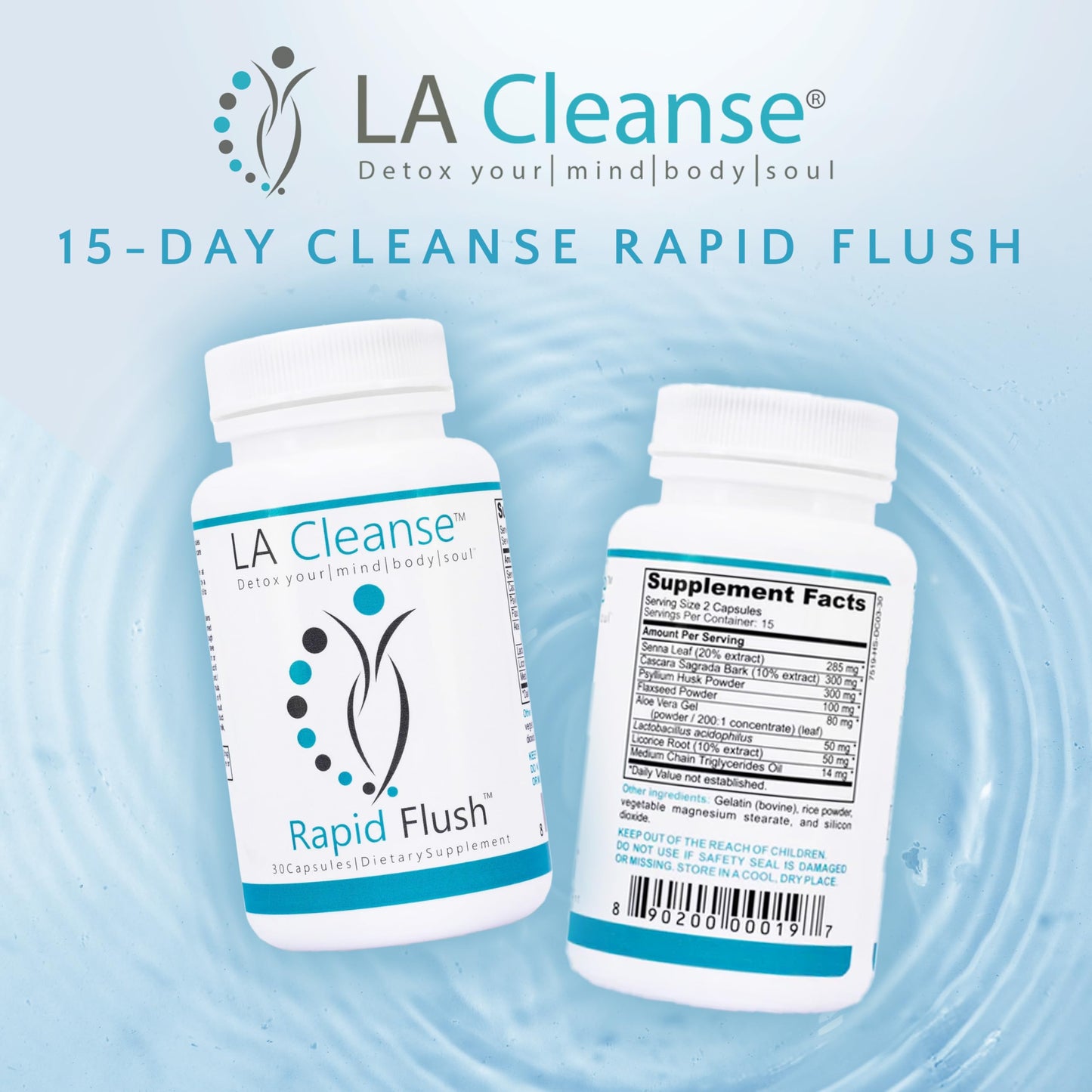 15 Day Cleanse and Detox - Rapid Flush 15 Day Gut Cleanse for Detox, Colon Cleanse, Colon Broom Gut Support - Enhance Digestion with Cascara Sagrada, Senna Leaf, Psyllium Husk - Capsules 30 Count