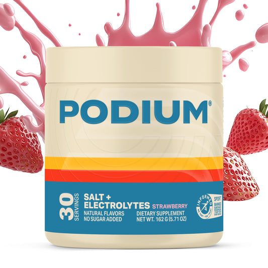 Podium Nutrition Training Salt + Electrolytes Powder, Strawberry, Post Workout Hydration & Muscle Recovery Support, Electrolyte Drink, Magnesium, Potassium, Calcium & Sodium Salts, 30 Servings