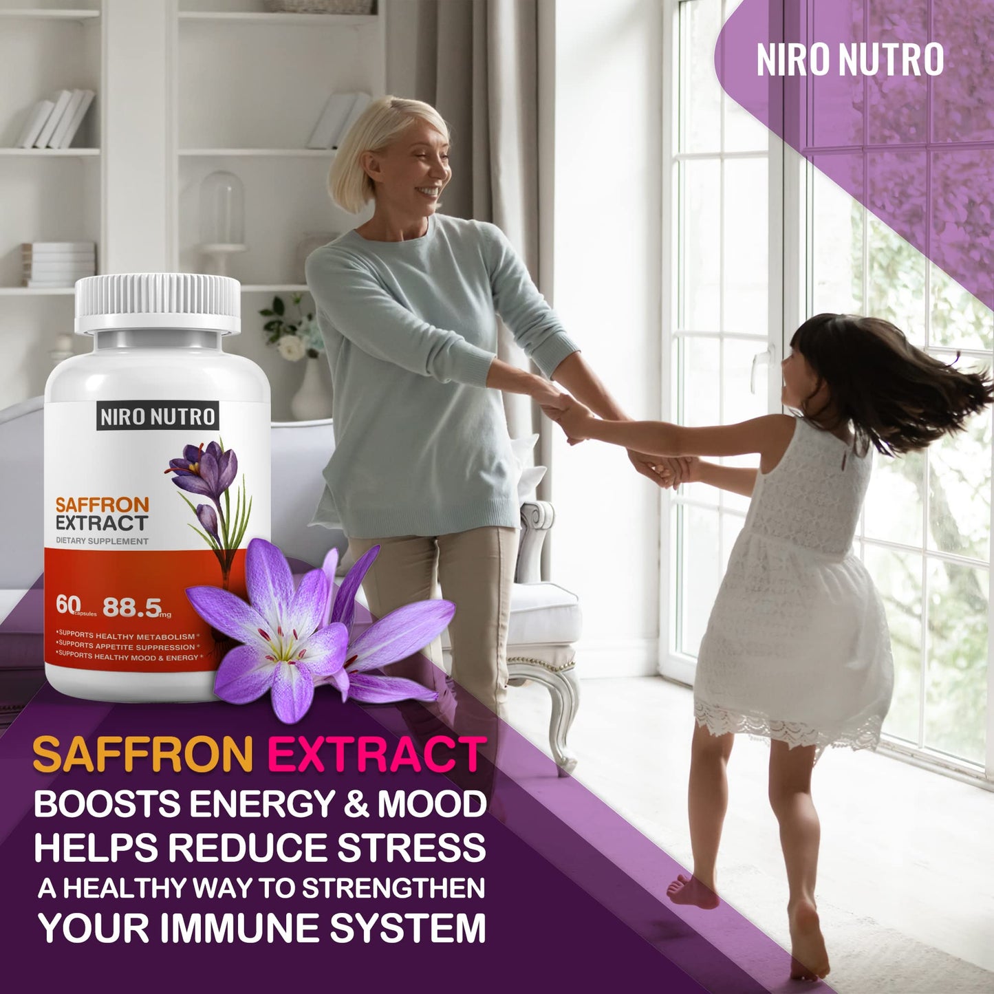 Niro Nutro Saffron Supplements, Organic Saffron Extract Capsules for Eyes & Heart Health, Appetite Suppressant for Weight Loss Women, Supports Immune System, Metabolism Booster, Non-GMO