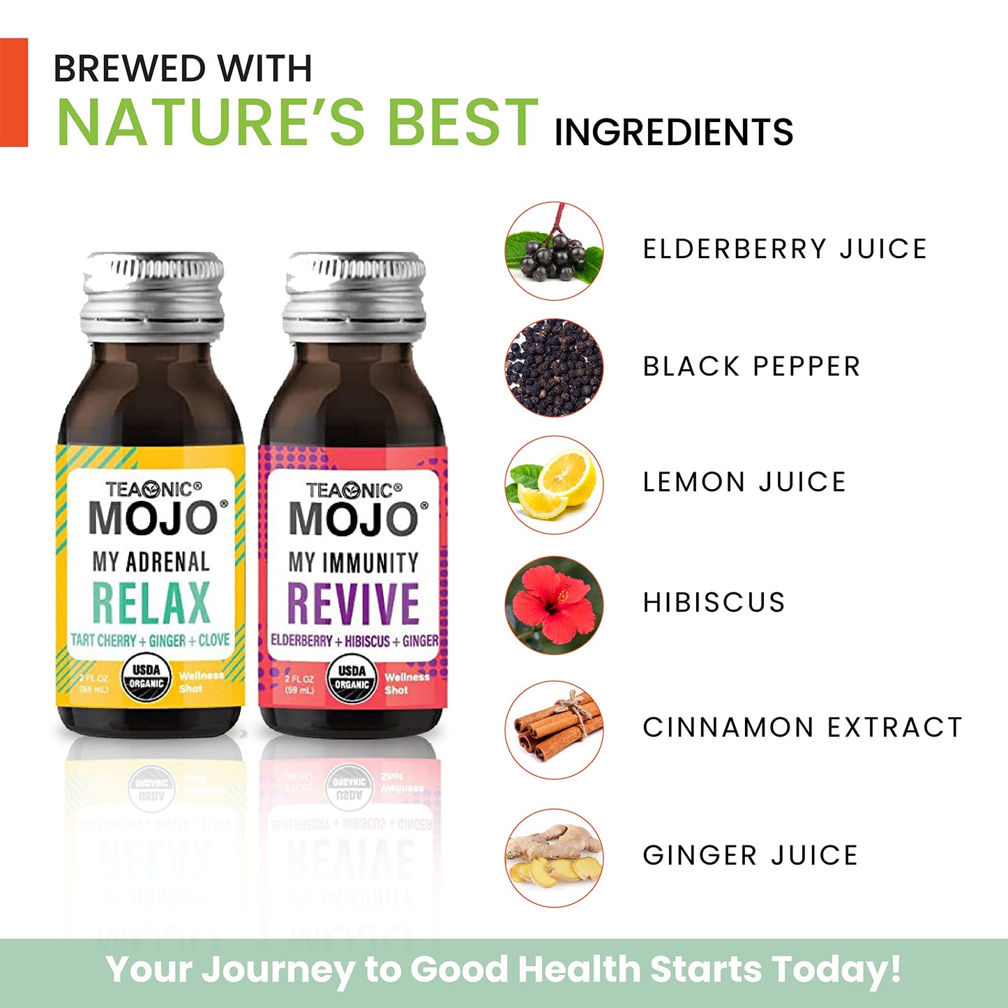 TEAONIC Wellness Shots - Variety Pack: Relax, Revive, Detox Shots, USDA-Certified Organic Wellness Shots, 12 Pack, 2 Fl. Oz Each