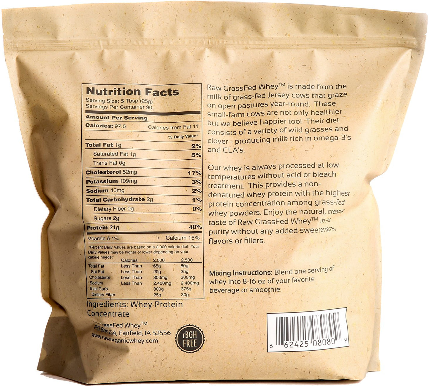 Raw Grass Fed Whey Protein Powder, Happy Healthy Cows, Undenatured, GMO-Free, Hormone Free, Soy Free, Gluten Free, Unflavored, Unsweetened, 5LB