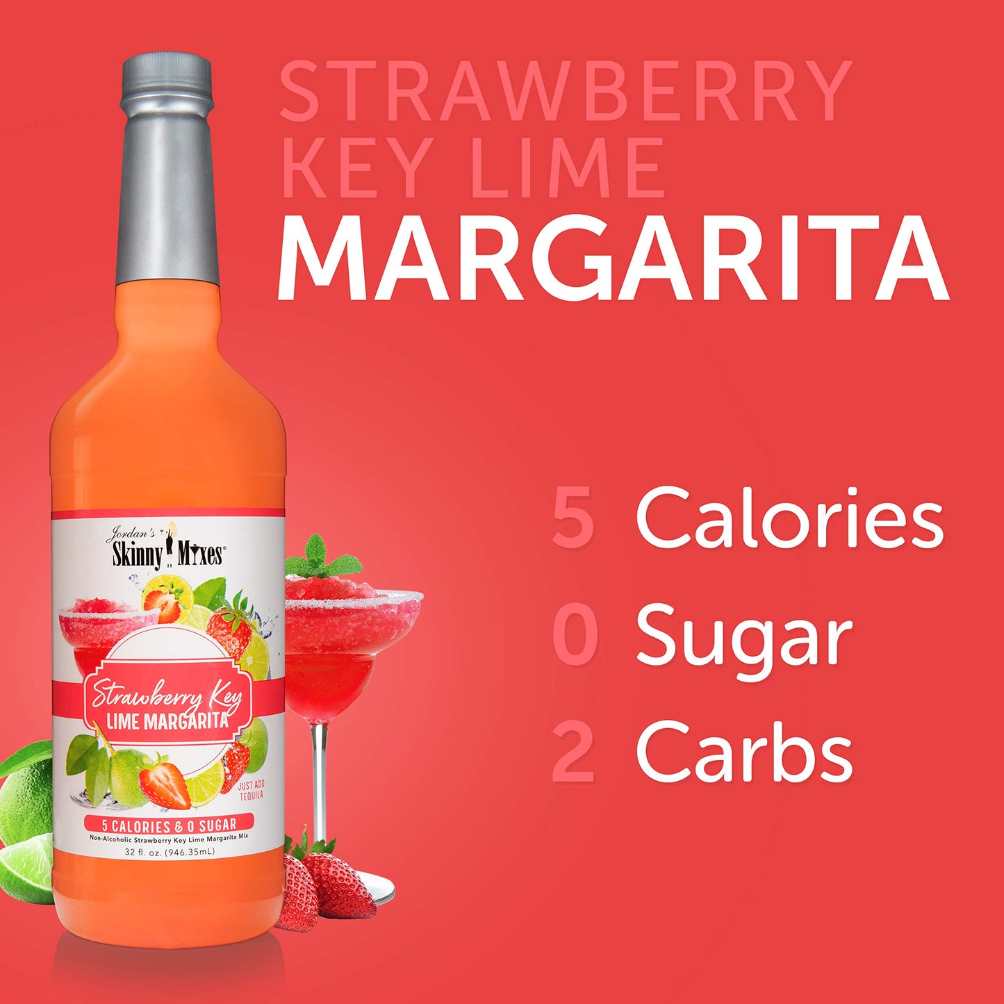 Jordans Skinny Mixes Sugar Free Strawberry Key Lime Margarita Mix Flavored Cocktail Mixer for Drinks Marg Drink Flavoring for Cocktails  Mocktails Low Calorie Keto Friendly 32 Fl Oz 1 Pack