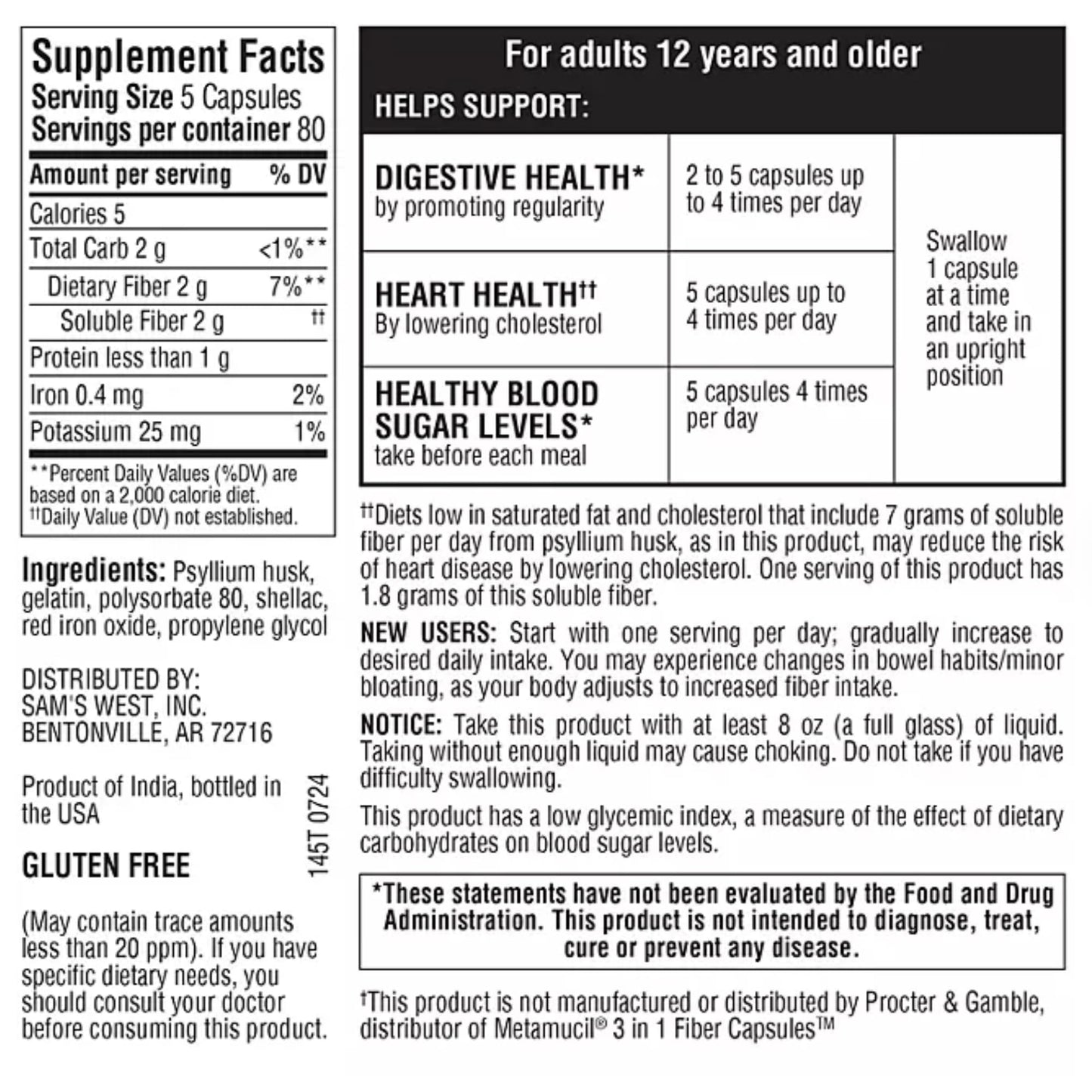 Fiber Capsules, Psyllium Husk Fiber Capsules, Compatible with Member's Mark, Digestive Health, 400 Count (Pack of 1) Includes KPplus Sticker
