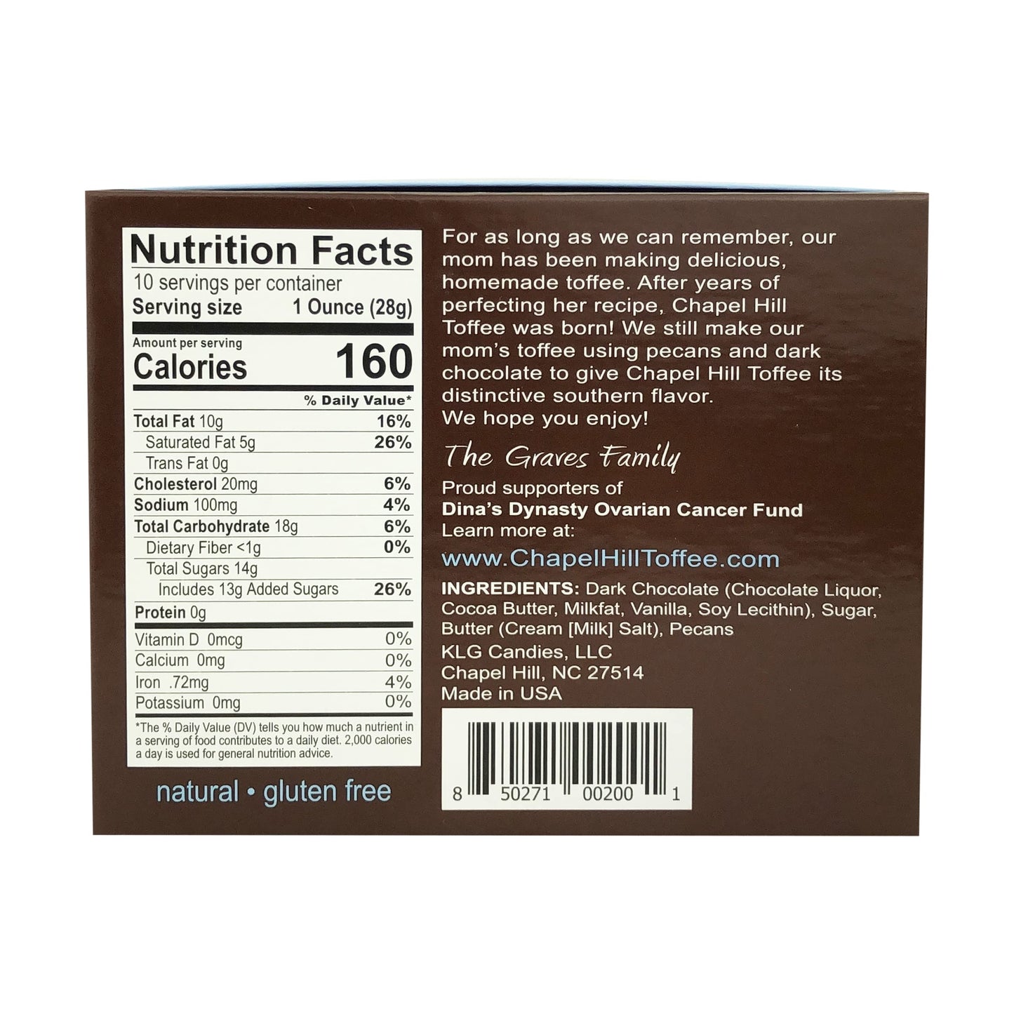 Chapel Hill Toffee Dark Chocolate Pecan Toffee 10 OZ